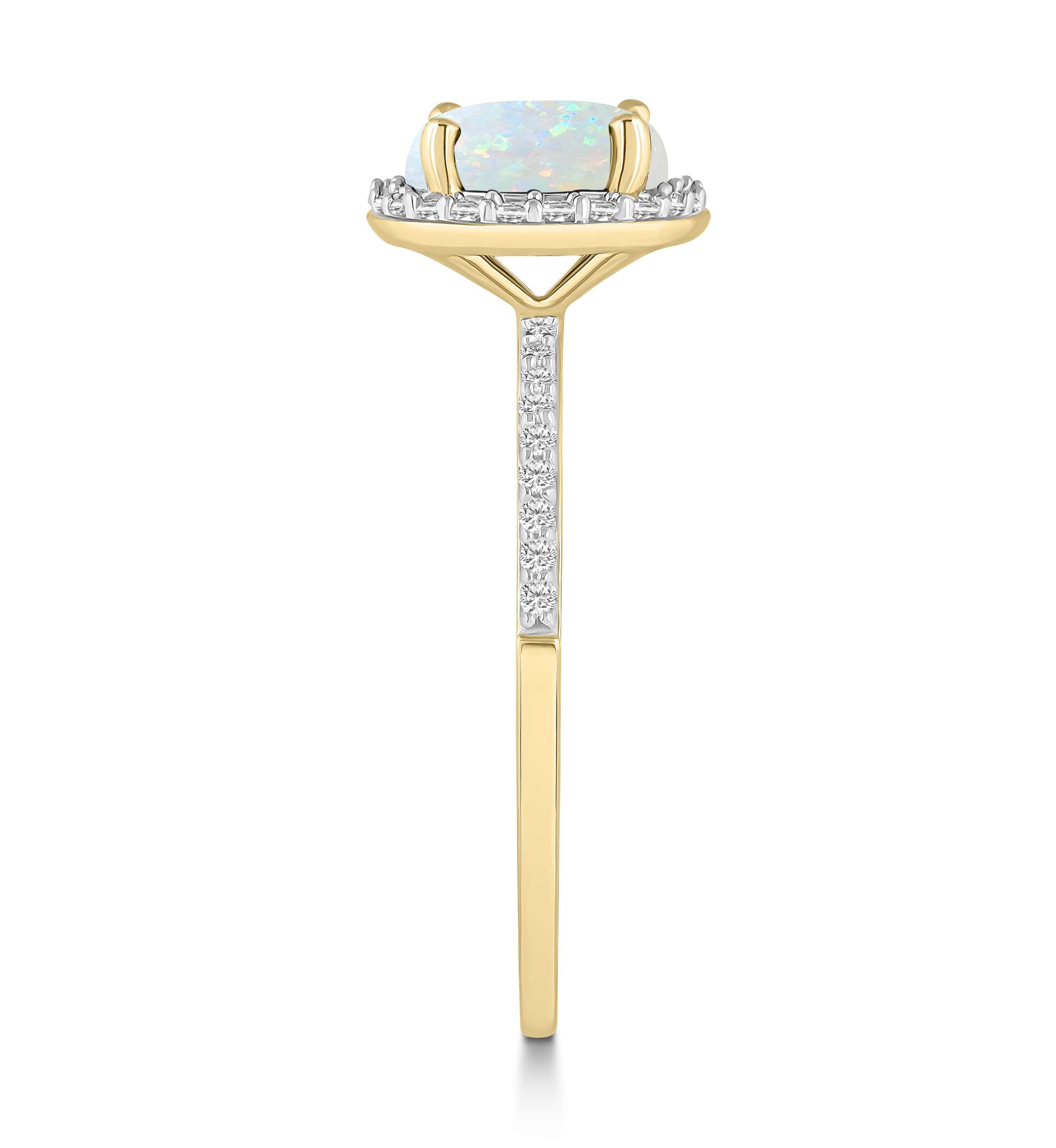 Lab Created 10K Yellow Gold 7mm Round Created Opal & Created White Sapphire Halo Ring