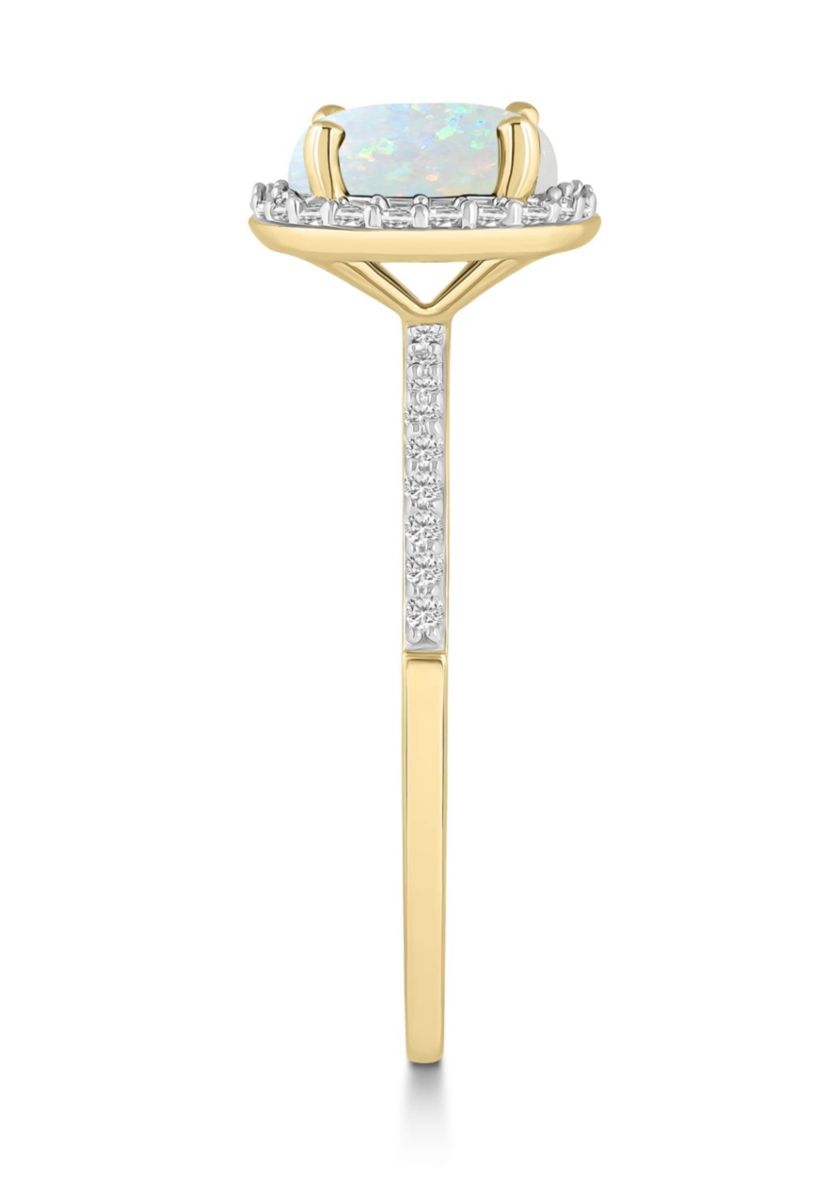 Lab Created 10K Yellow Gold 7mm Round Created Opal & Created White Sapphire Halo Ring
