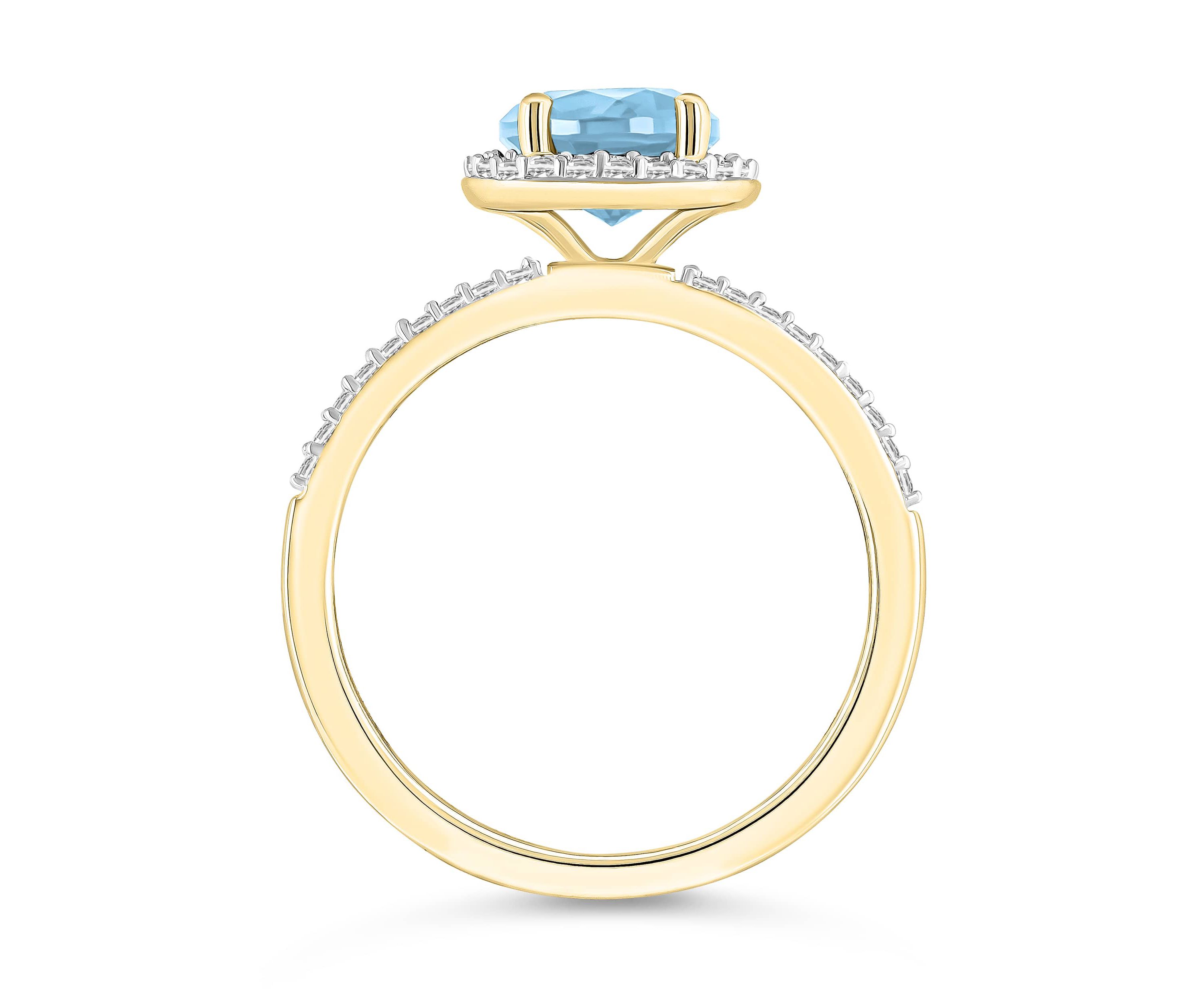 Lab Created 10K Yellow Gold 7mm Round Simulated Aquamarine & Created White Sapphire Halo Ring