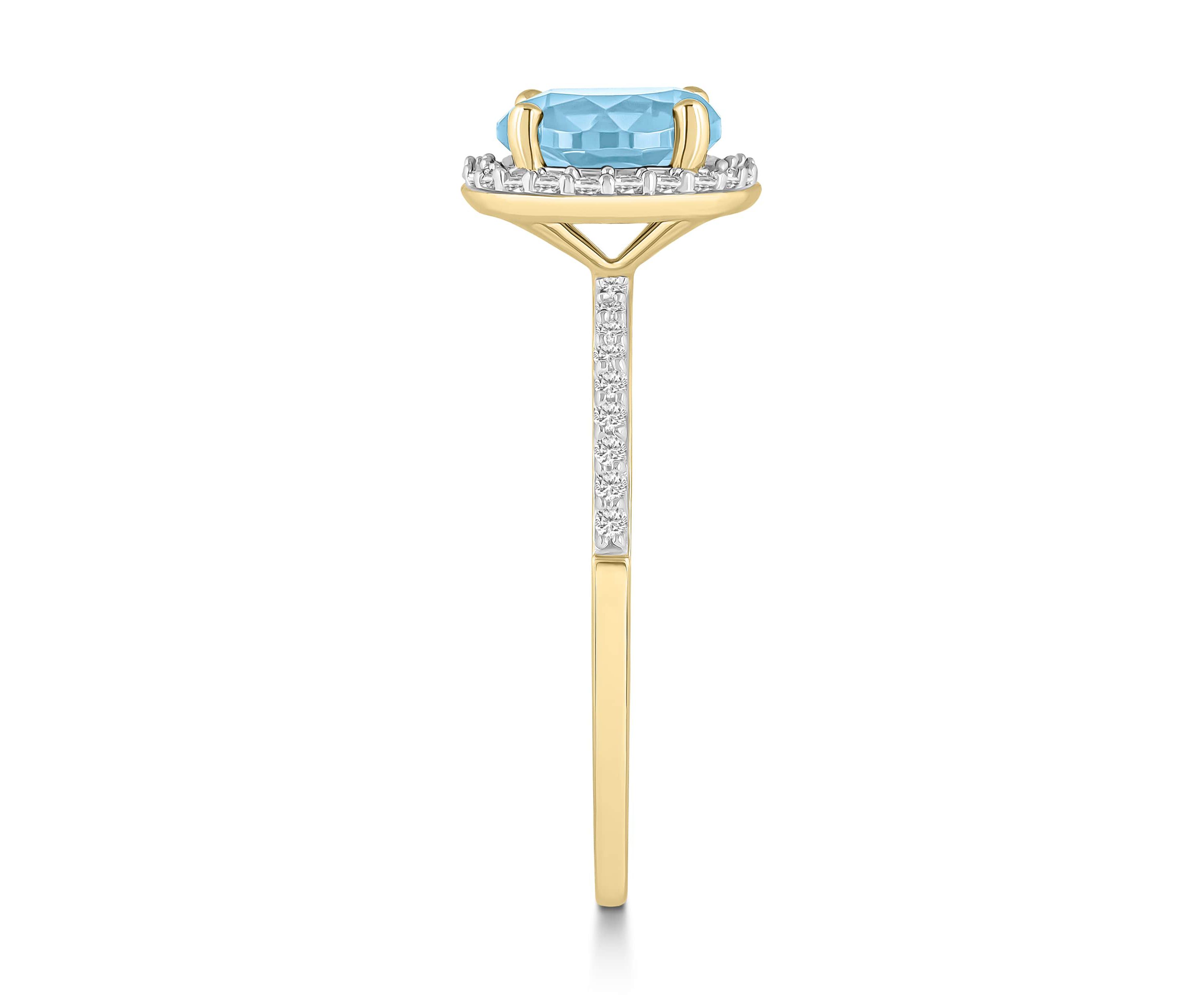 Lab Created 10K Yellow Gold 7mm Round Simulated Aquamarine & Created White Sapphire Halo Ring