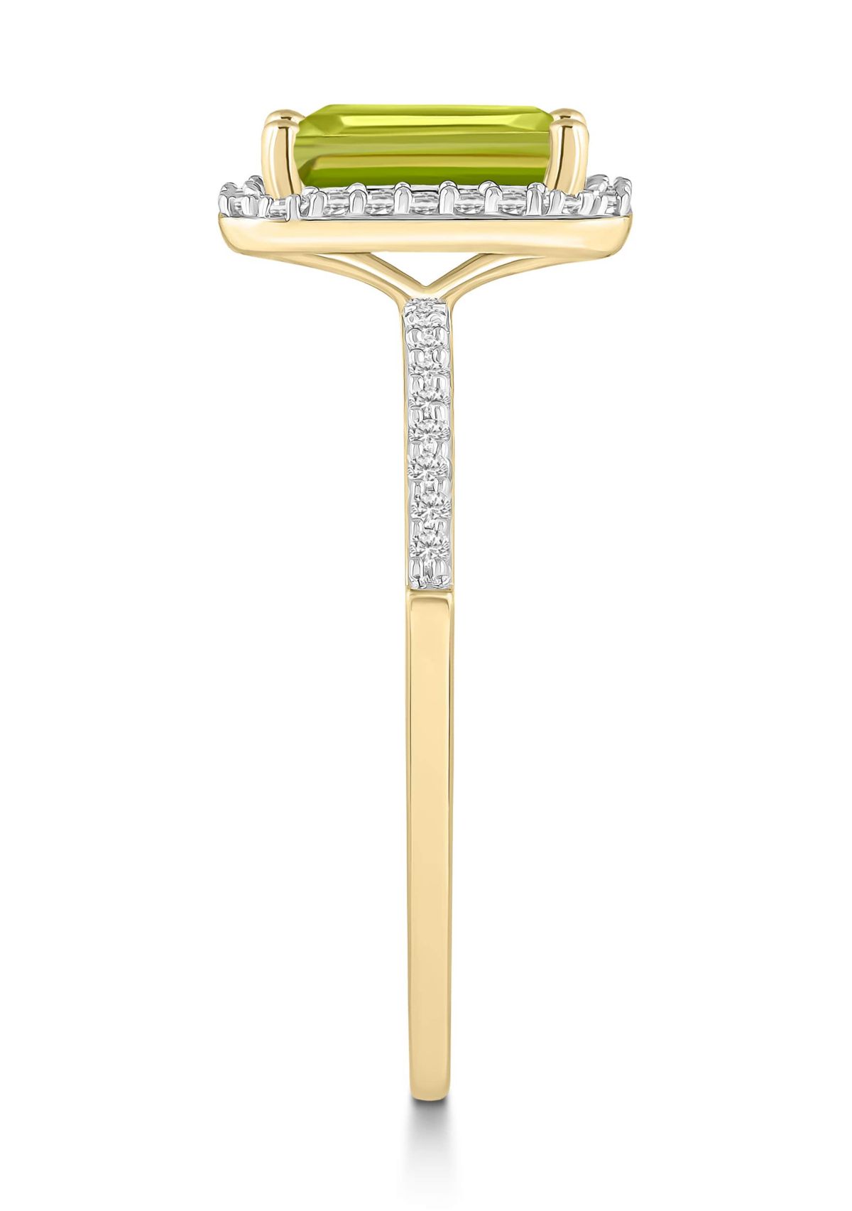 10K Yellow Gold 8x6mm Emerald Cut Peridot & Created White Sapphire Halo Ring