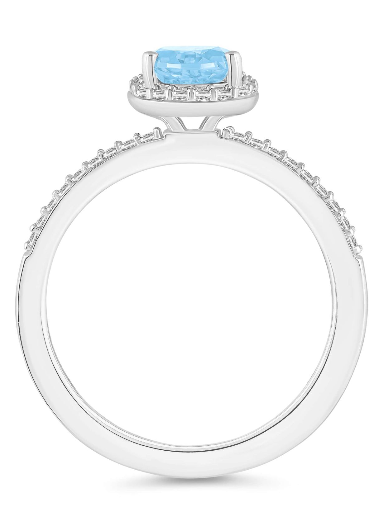 Lab Created 10K White Gold 8x5mm Pear Shape Simulated Aquamarine & Created White Sapphire Halo Ring