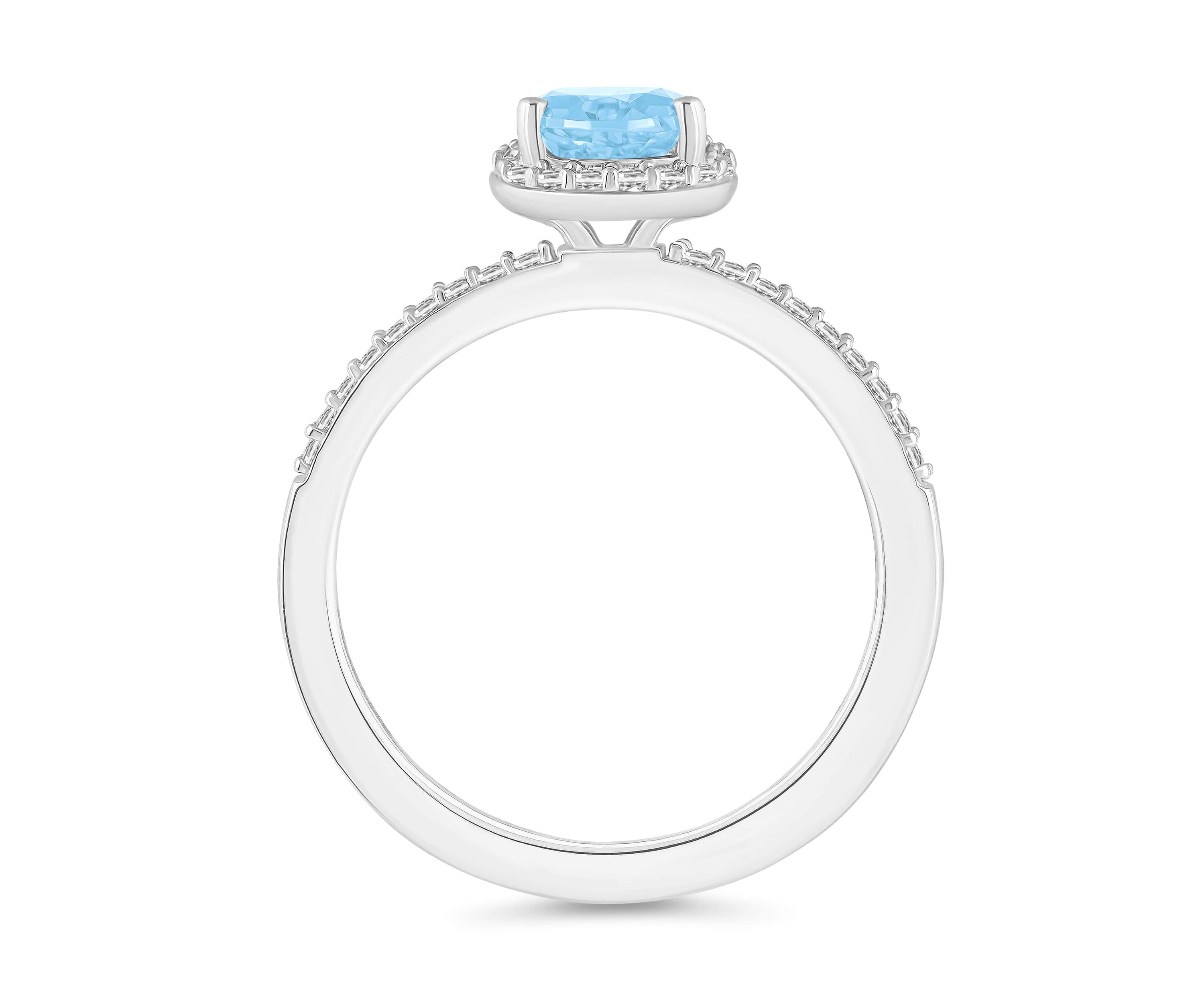 Lab Created 10K White Gold 8x5mm Pear Shape Simulated Aquamarine & Created White Sapphire Halo Ring