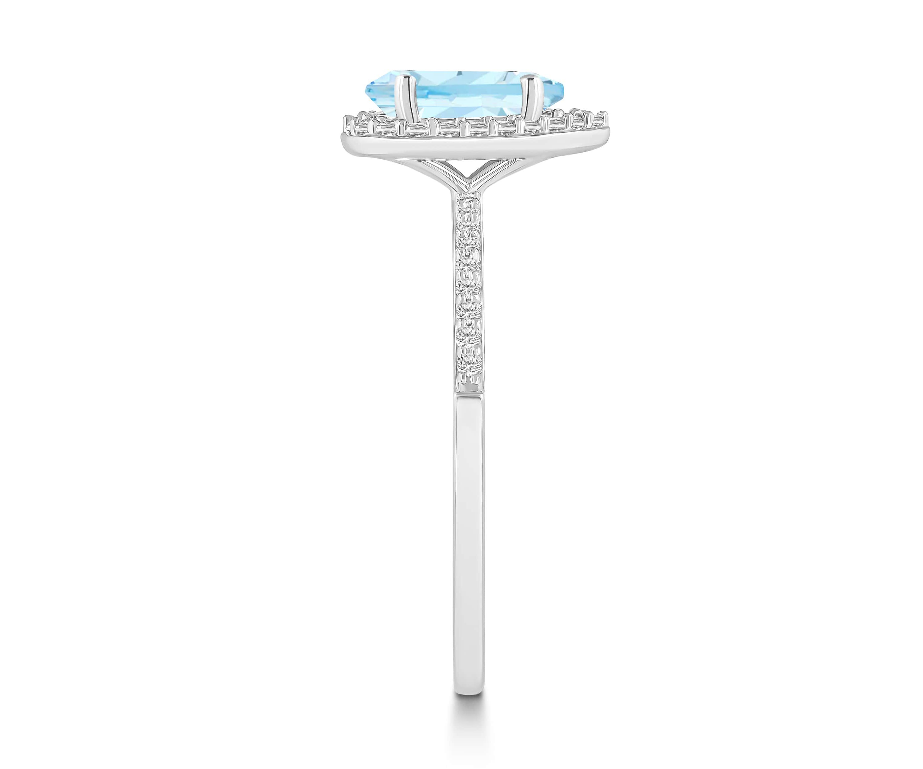 Lab Created 10K White Gold 8x5mm Pear Shape Simulated Aquamarine & Created White Sapphire Halo Ring