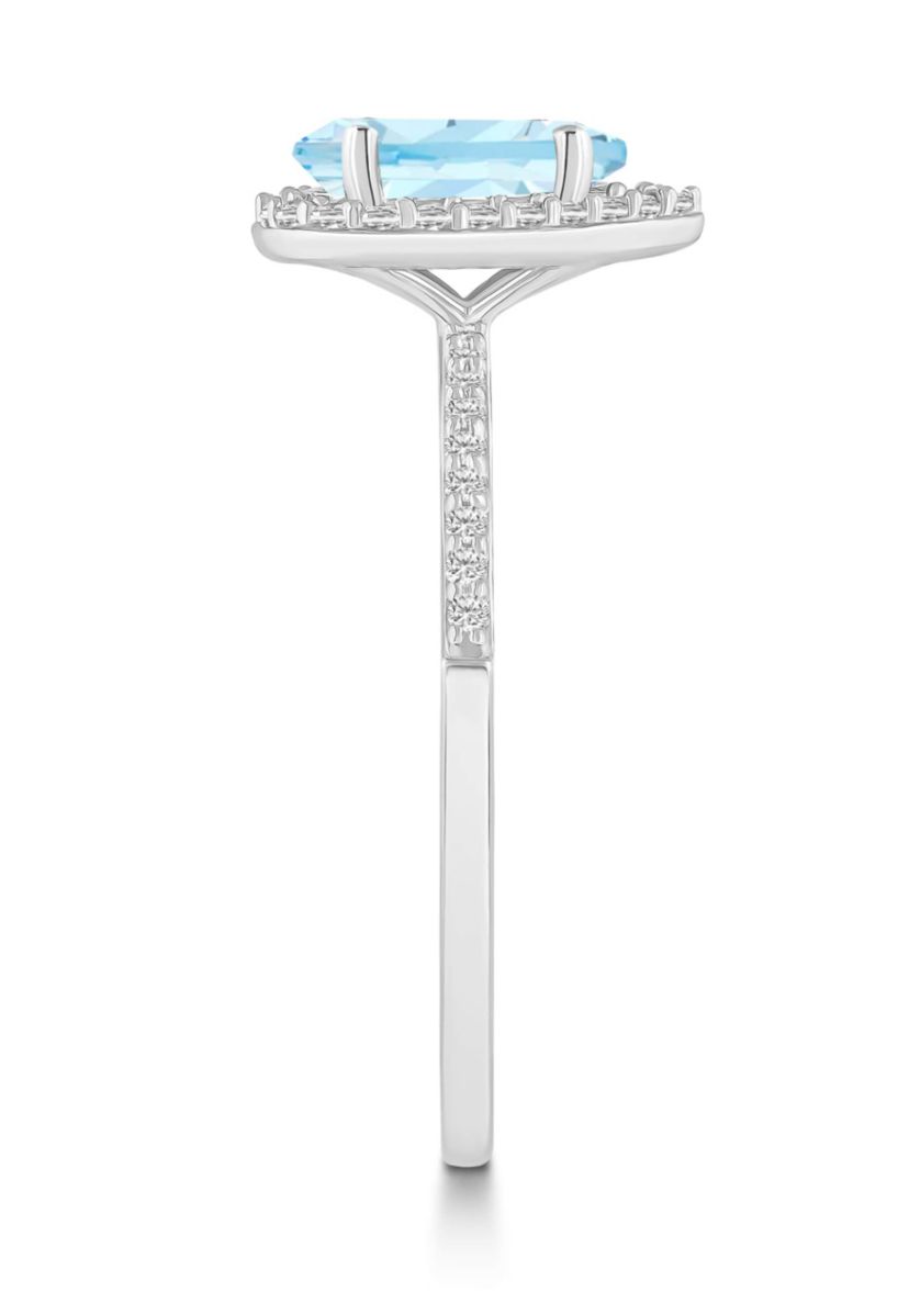 Lab Created 10K White Gold 8x5mm Pear Shape Simulated Aquamarine & Created White Sapphire Halo Ring