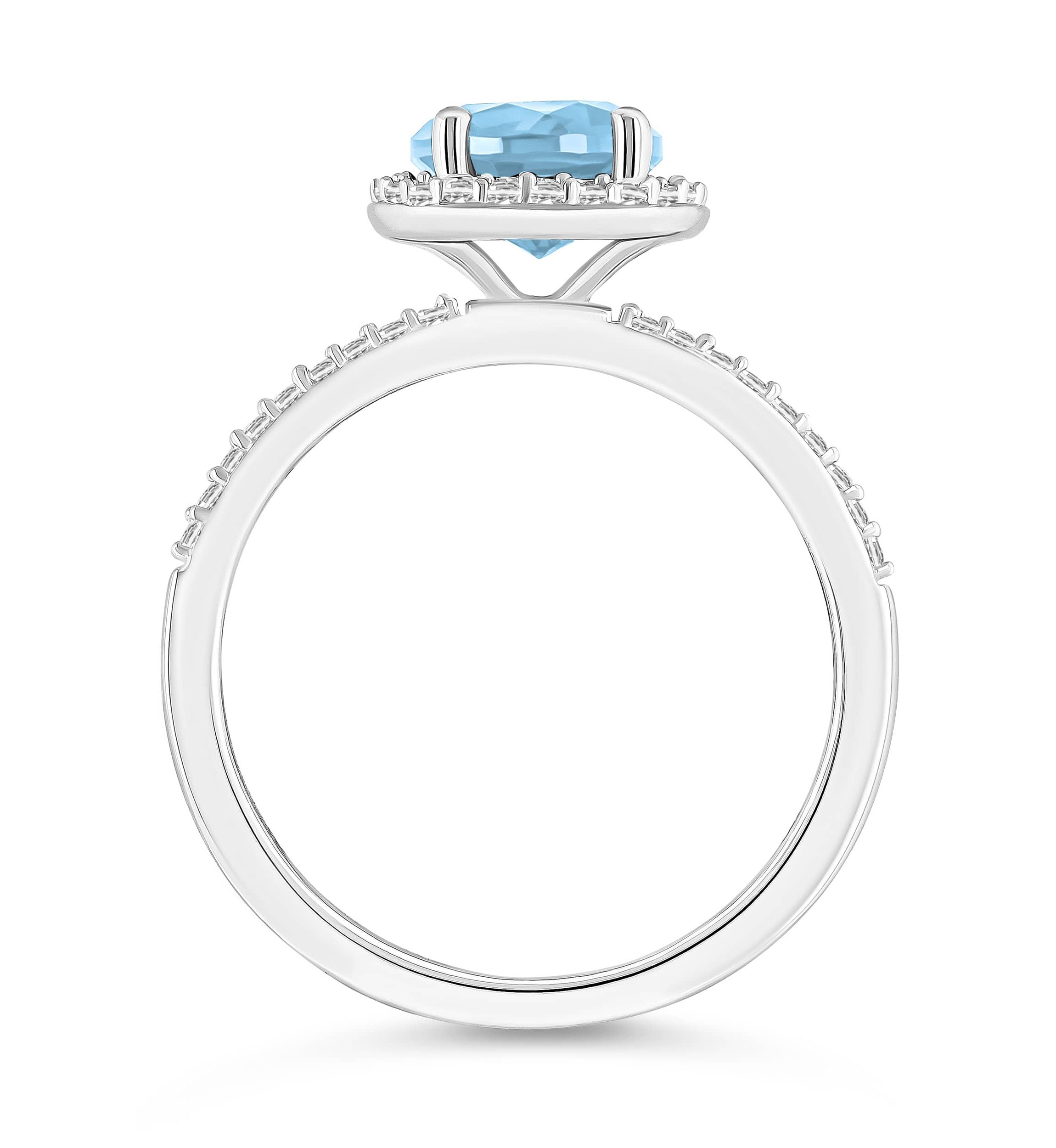 Lab Created 10K White Gold 7mm Round Simulated Aquamarine & Created White Sapphire Halo Ring