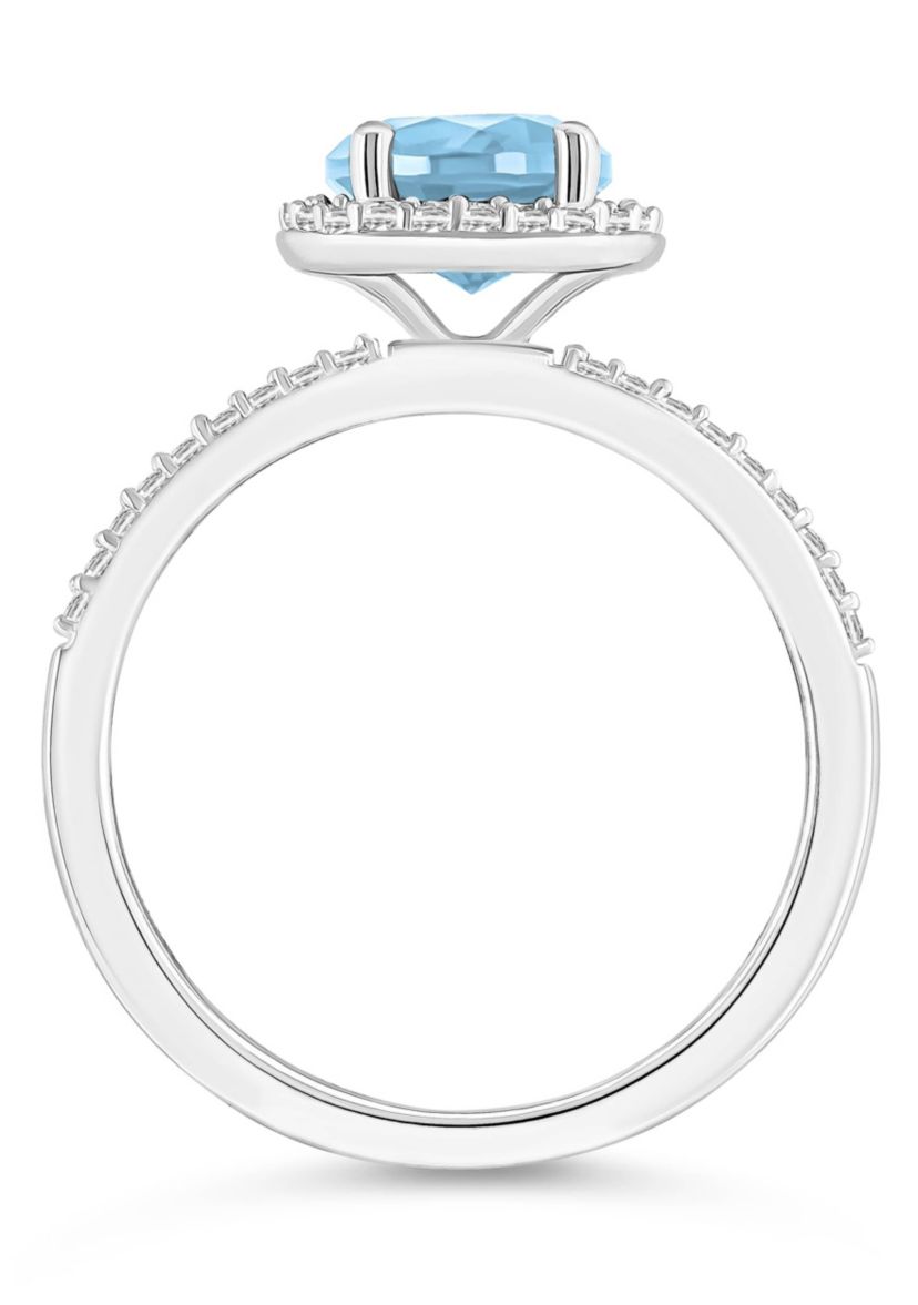 Lab Created 10K White Gold 7mm Round Simulated Aquamarine & Created White Sapphire Halo Ring