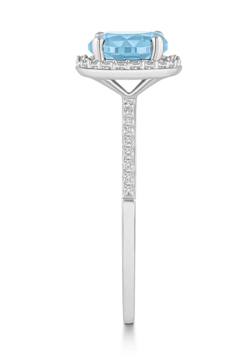 Lab Created 10K White Gold 7mm Round Simulated Aquamarine & Created White Sapphire Halo Ring