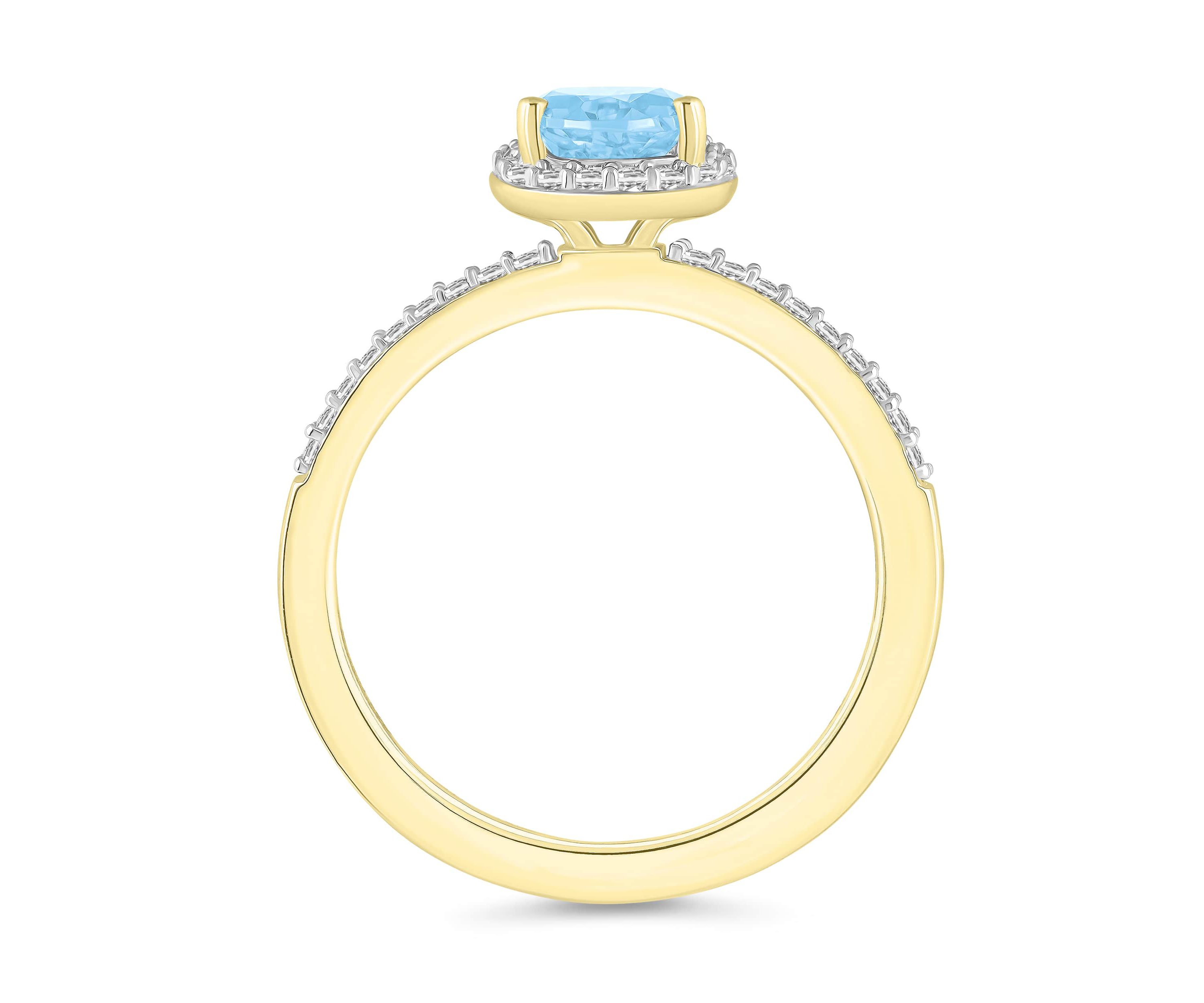 Lab Created 10K Yellow Gold 8x5mm Pear Shape Simulated Aquamarine & Created White Sapphire Halo Ring