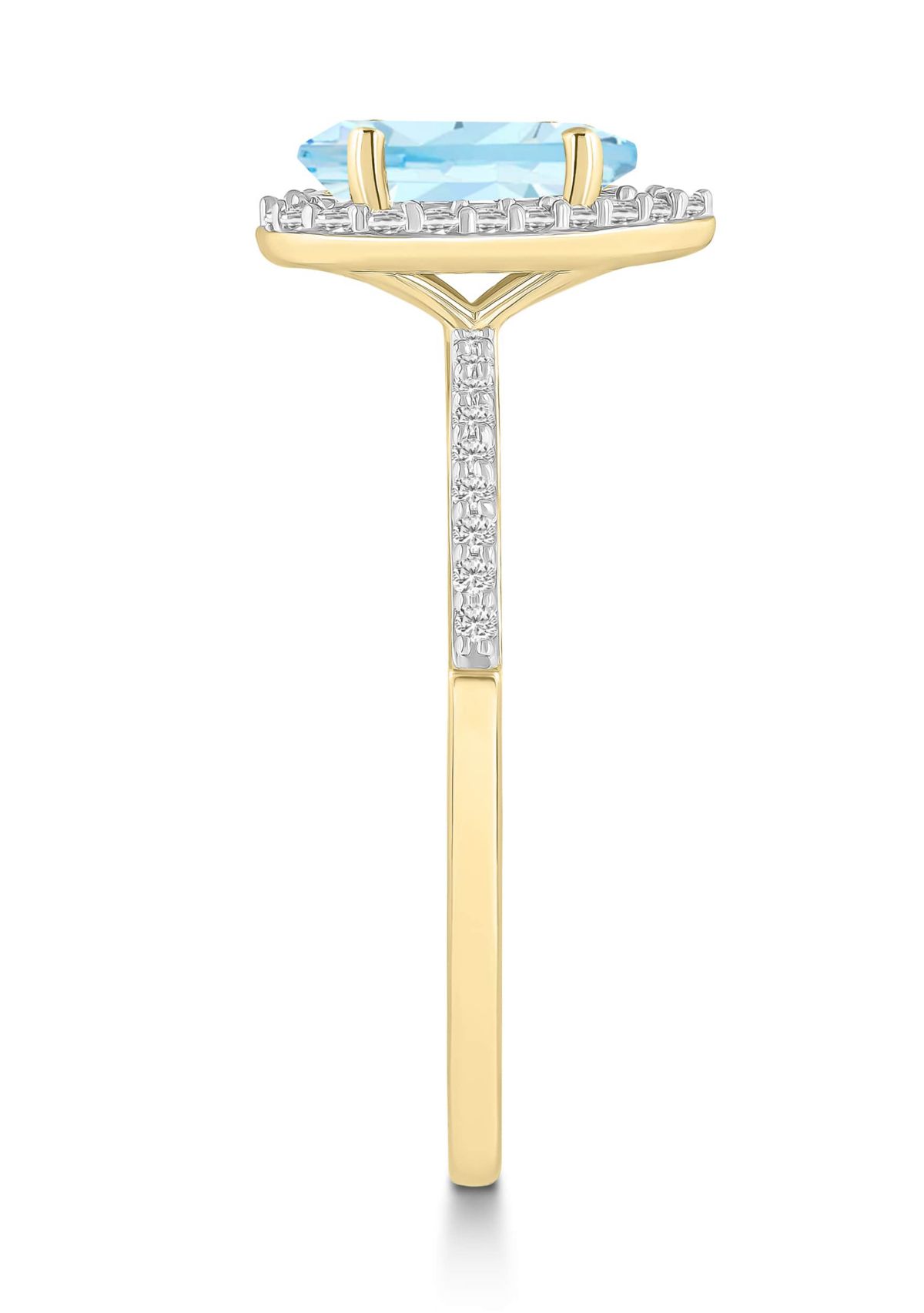 Lab Created 10K Yellow Gold 8x5mm Pear Shape Simulated Aquamarine & Created White Sapphire Halo Ring