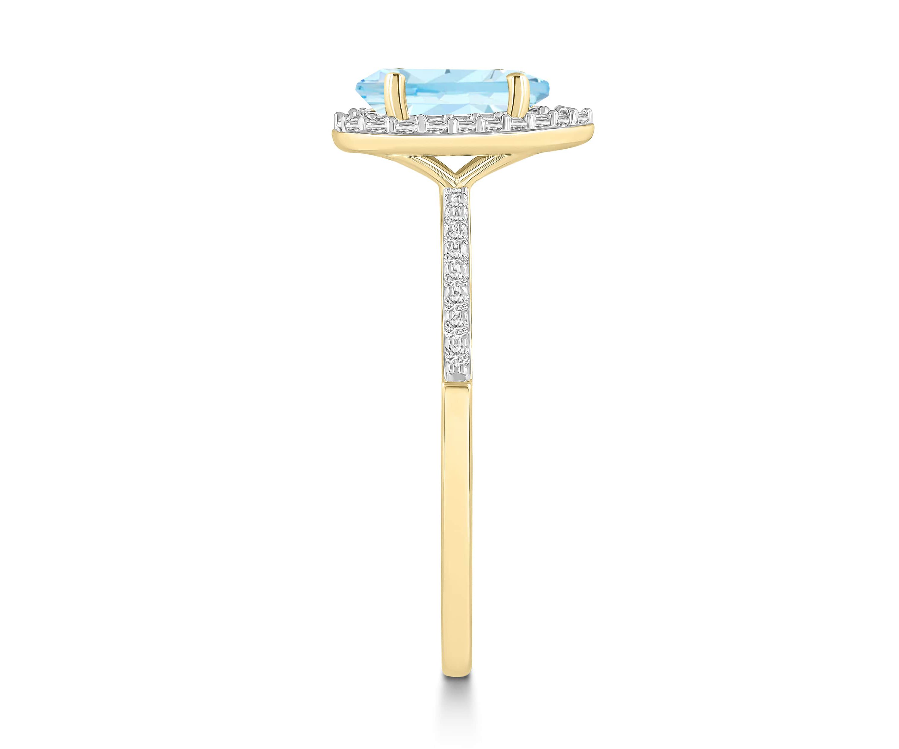 Lab Created 10K Yellow Gold 8x5mm Pear Shape Simulated Aquamarine & Created White Sapphire Halo Ring