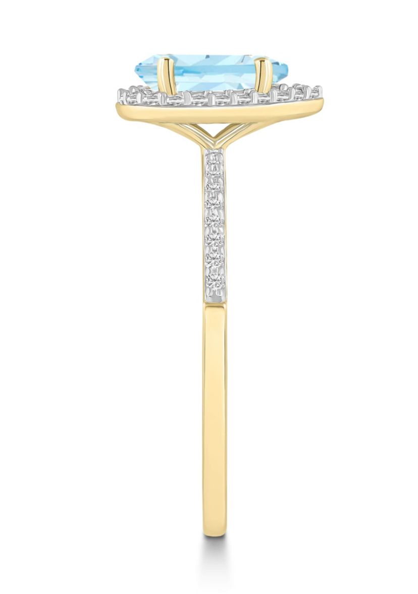 Lab Created 10K Yellow Gold 8x5mm Pear Shape Simulated Aquamarine & Created White Sapphire Halo Ring