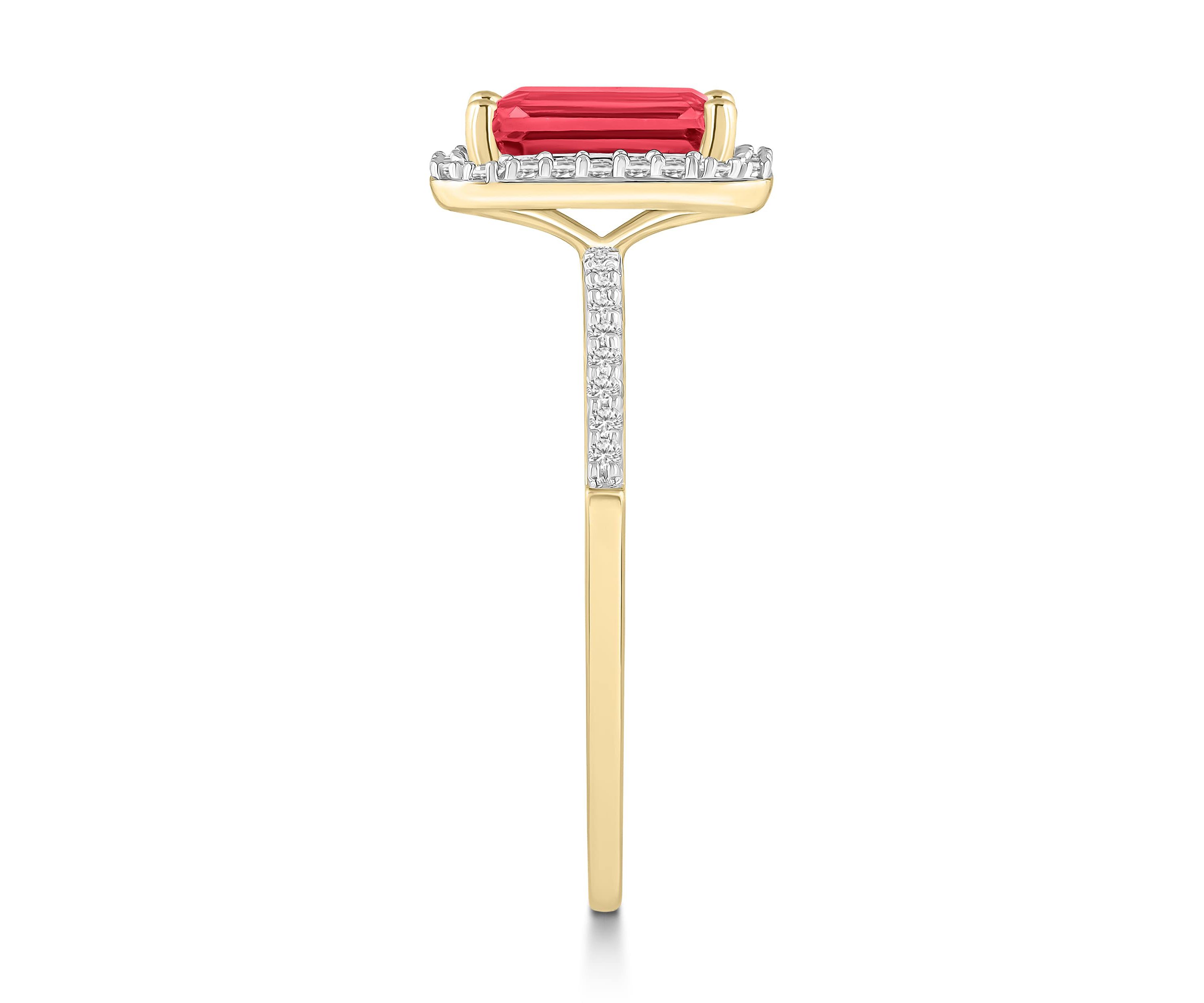 Lab Created 10K Yellow Gold 8x6mm Emerald Cut Created Ruby & Created White Sapphire Halo Ring