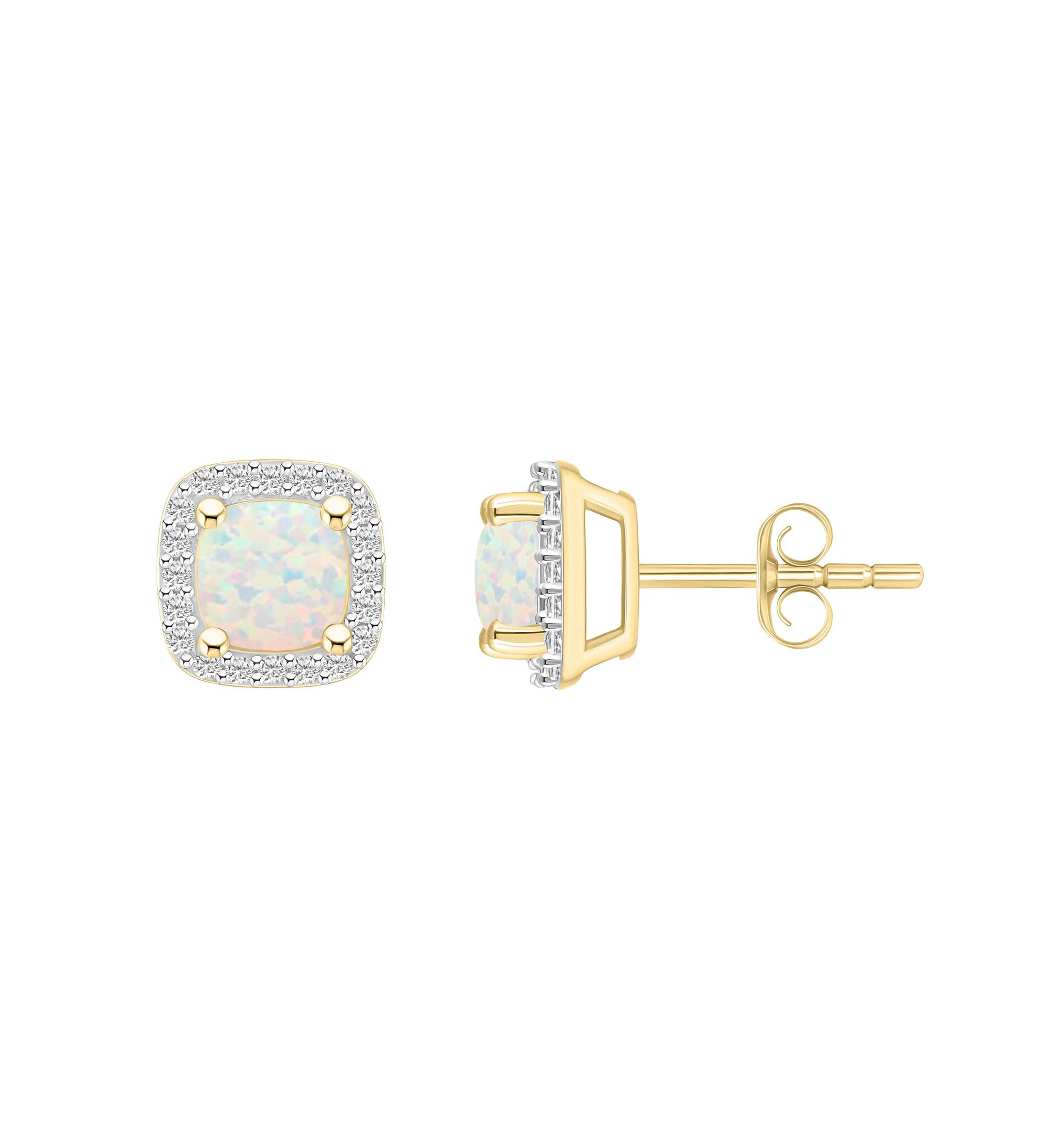 Lab Created 10K White Gold 5mm Cushion Created Opal & Created White Sapphire Halo Stud Earrings