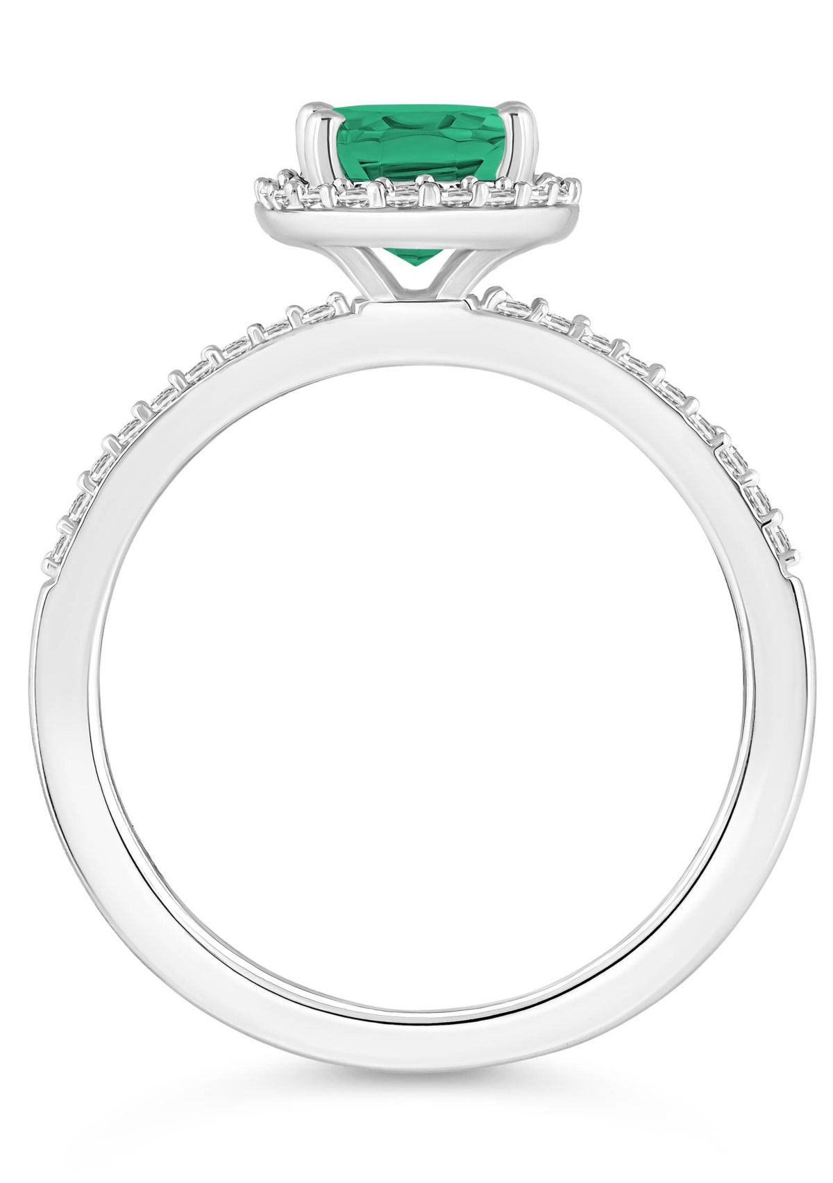 Lab Created 10K White Gold 8x6mm Oval Created Emerald & Created White Sapphire Halo Ring