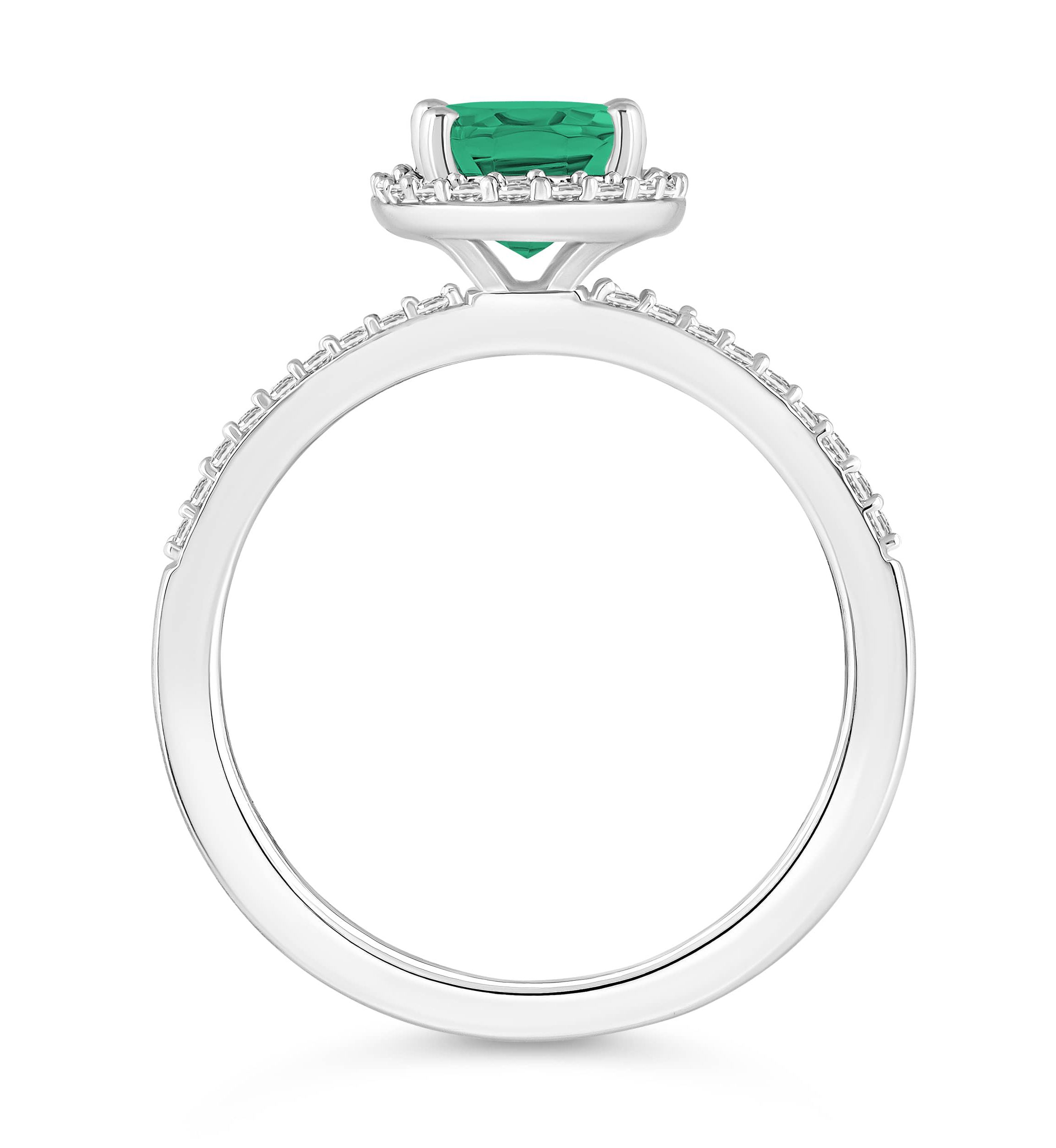 Lab Created 10K White Gold 8x6mm Oval Created Emerald & Created White Sapphire Halo Ring