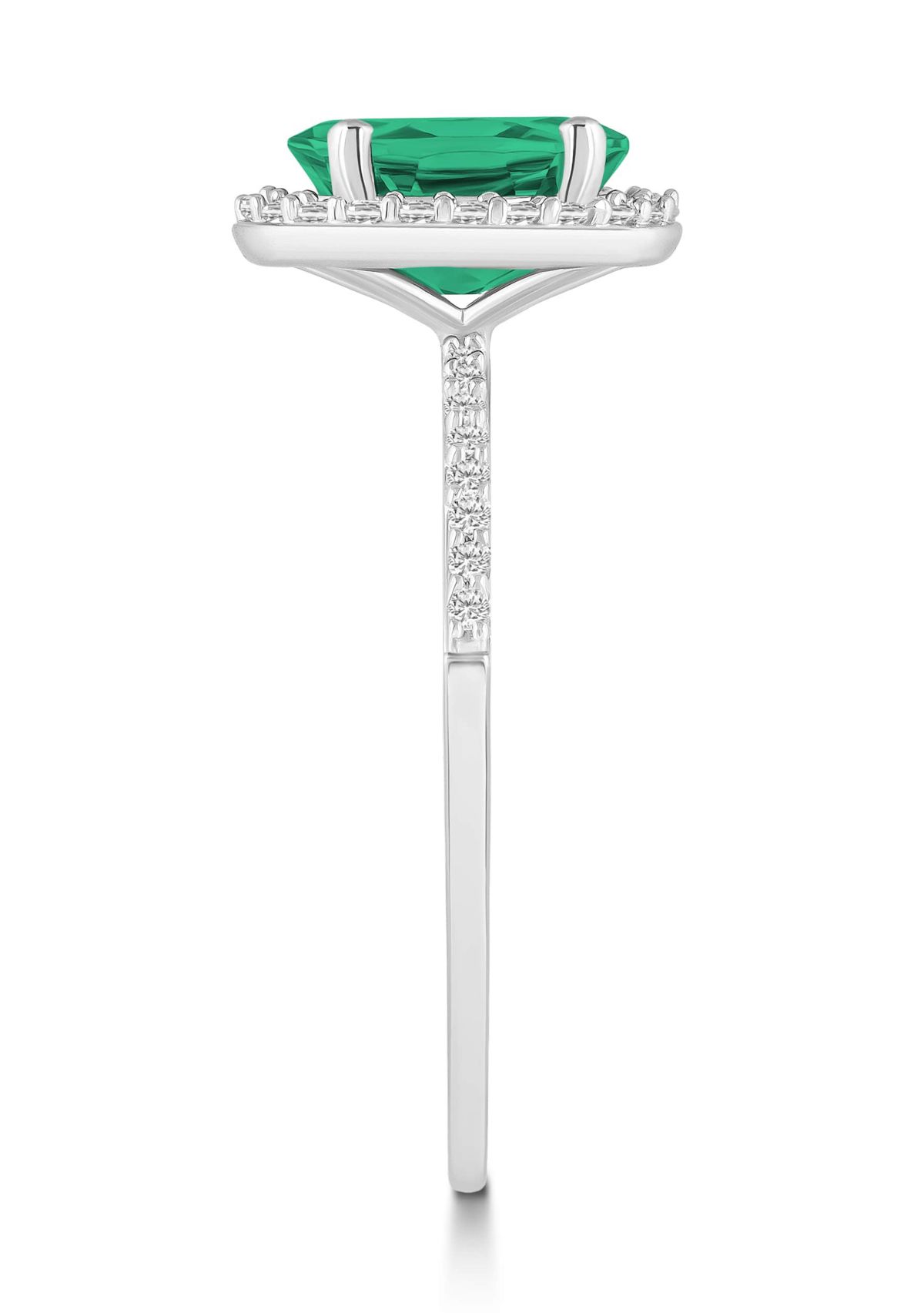 Lab Created 10K White Gold 8x6mm Oval Created Emerald & Created White Sapphire Halo Ring