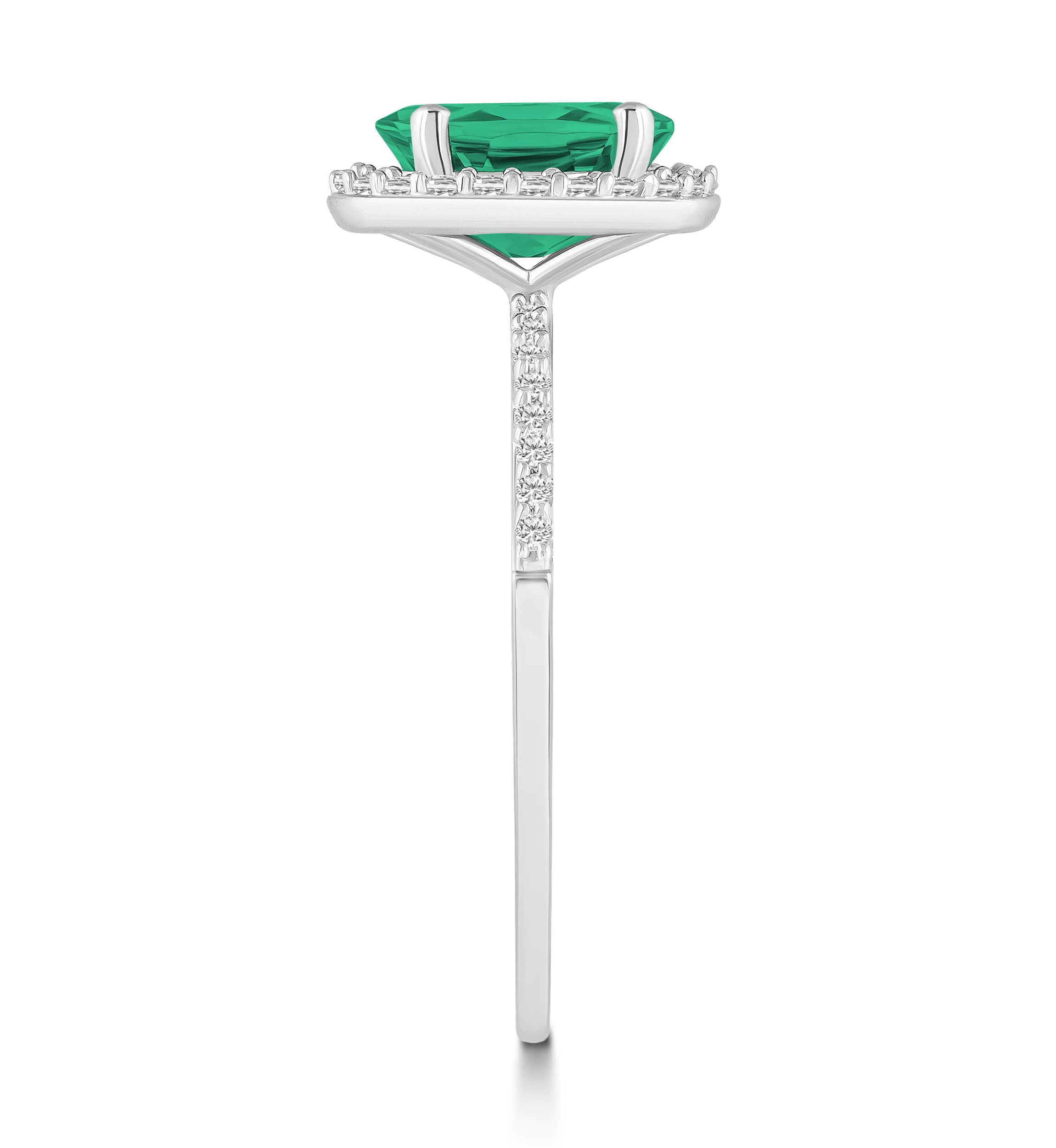 Lab Created 10K White Gold 8x6mm Oval Created Emerald & Created White Sapphire Halo Ring