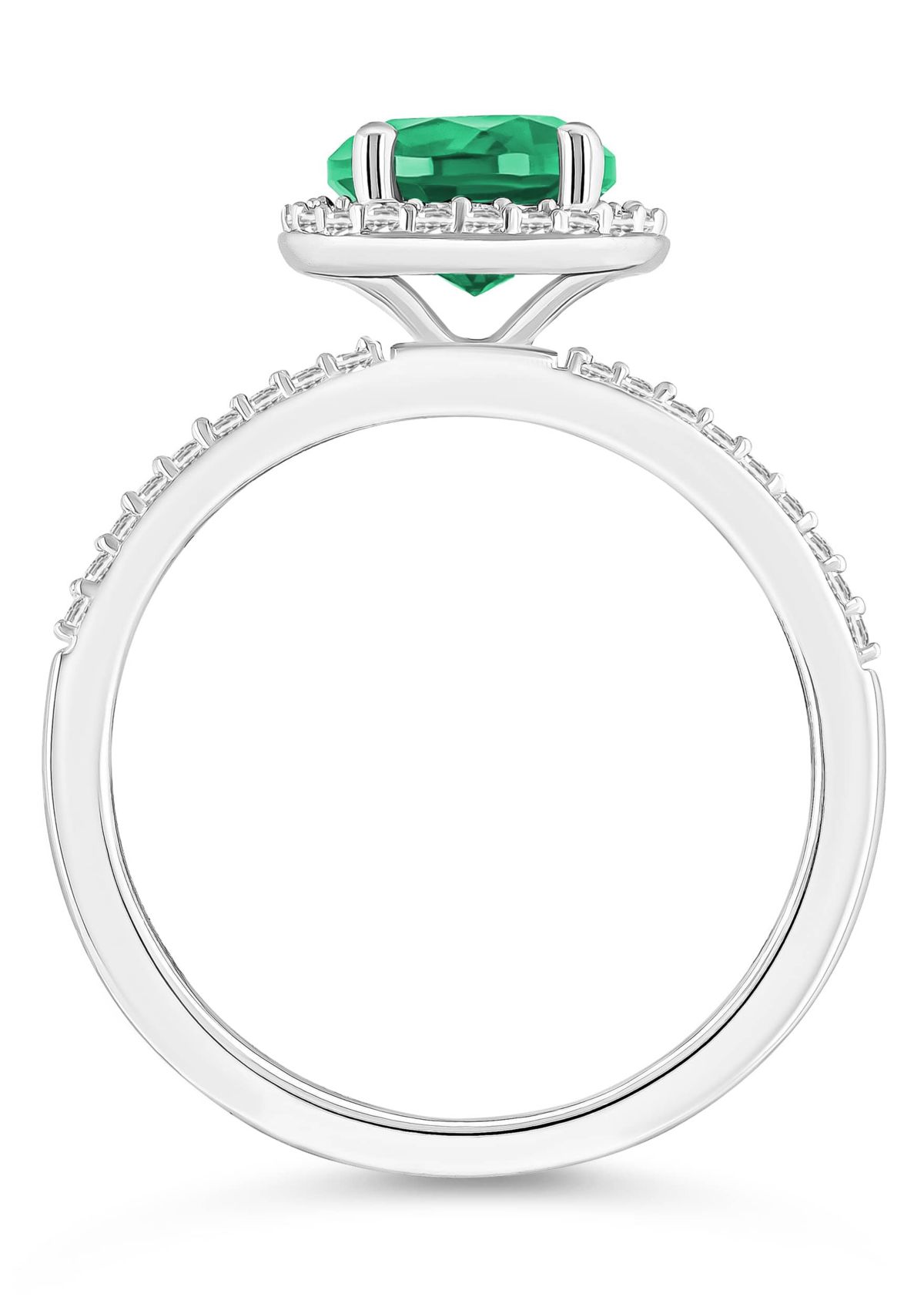 Lab Created 10K White Gold 7mm Round Created Emerald & Created White Sapphire Halo Ring