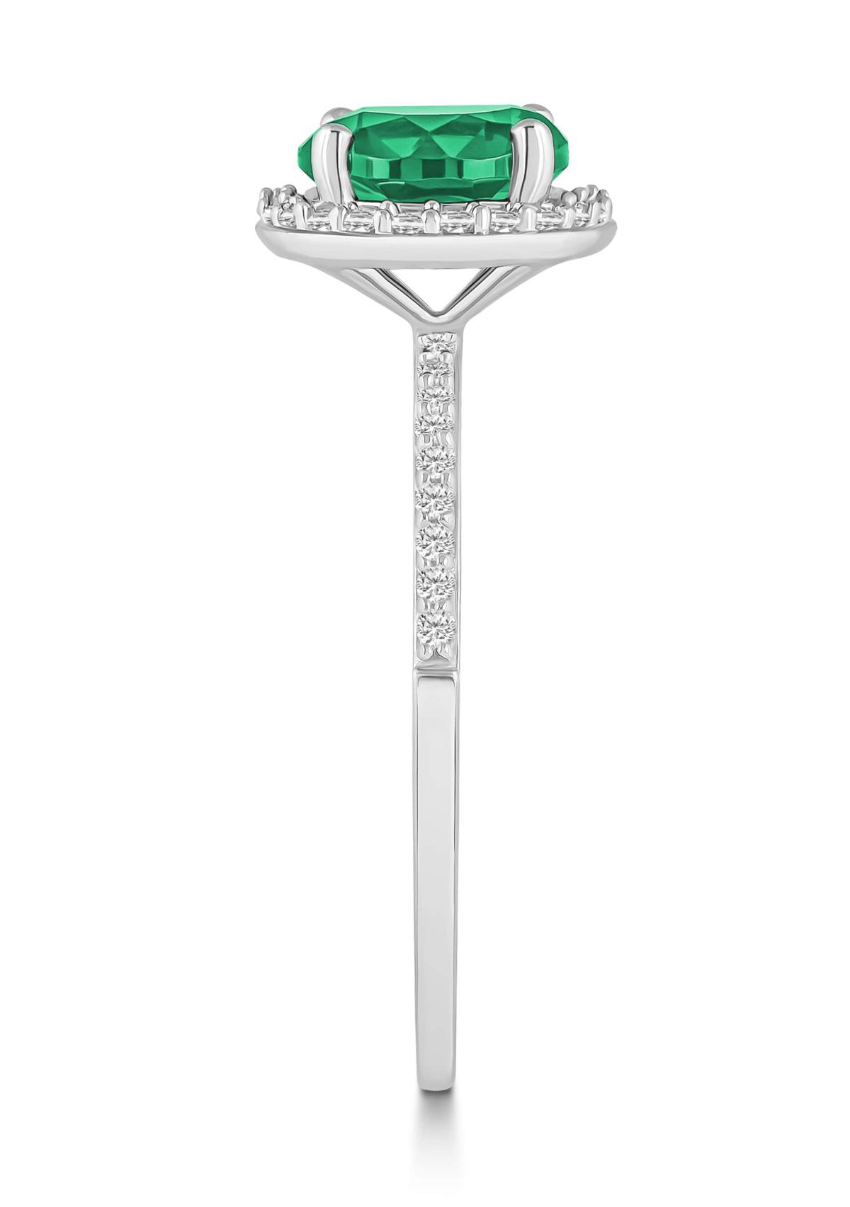 Lab Created 10K White Gold 7mm Round Created Emerald & Created White Sapphire Halo Ring