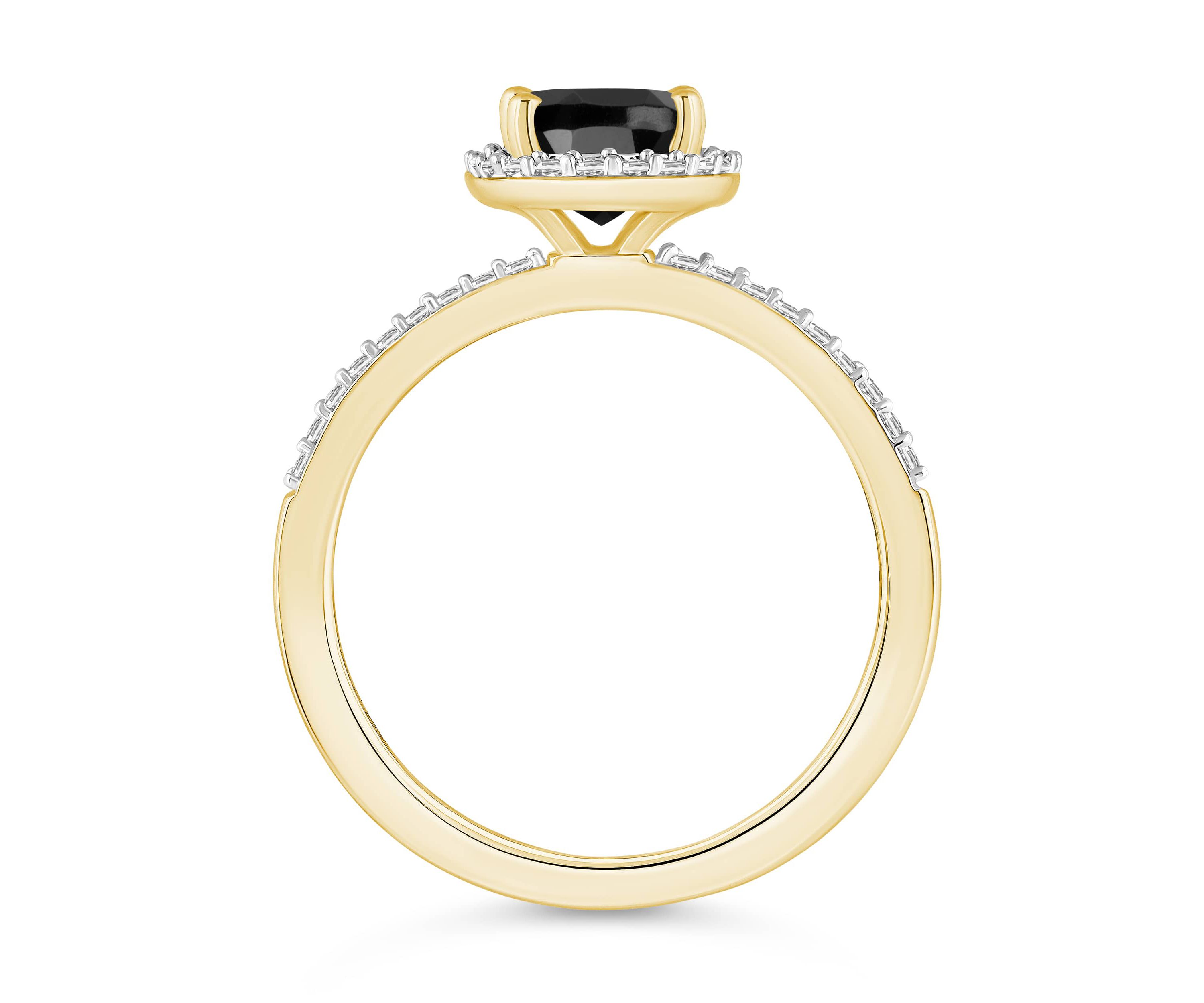 10K Yellow Gold 8x6mm Oval Black Onyx & Created White Sapphire Halo Ring