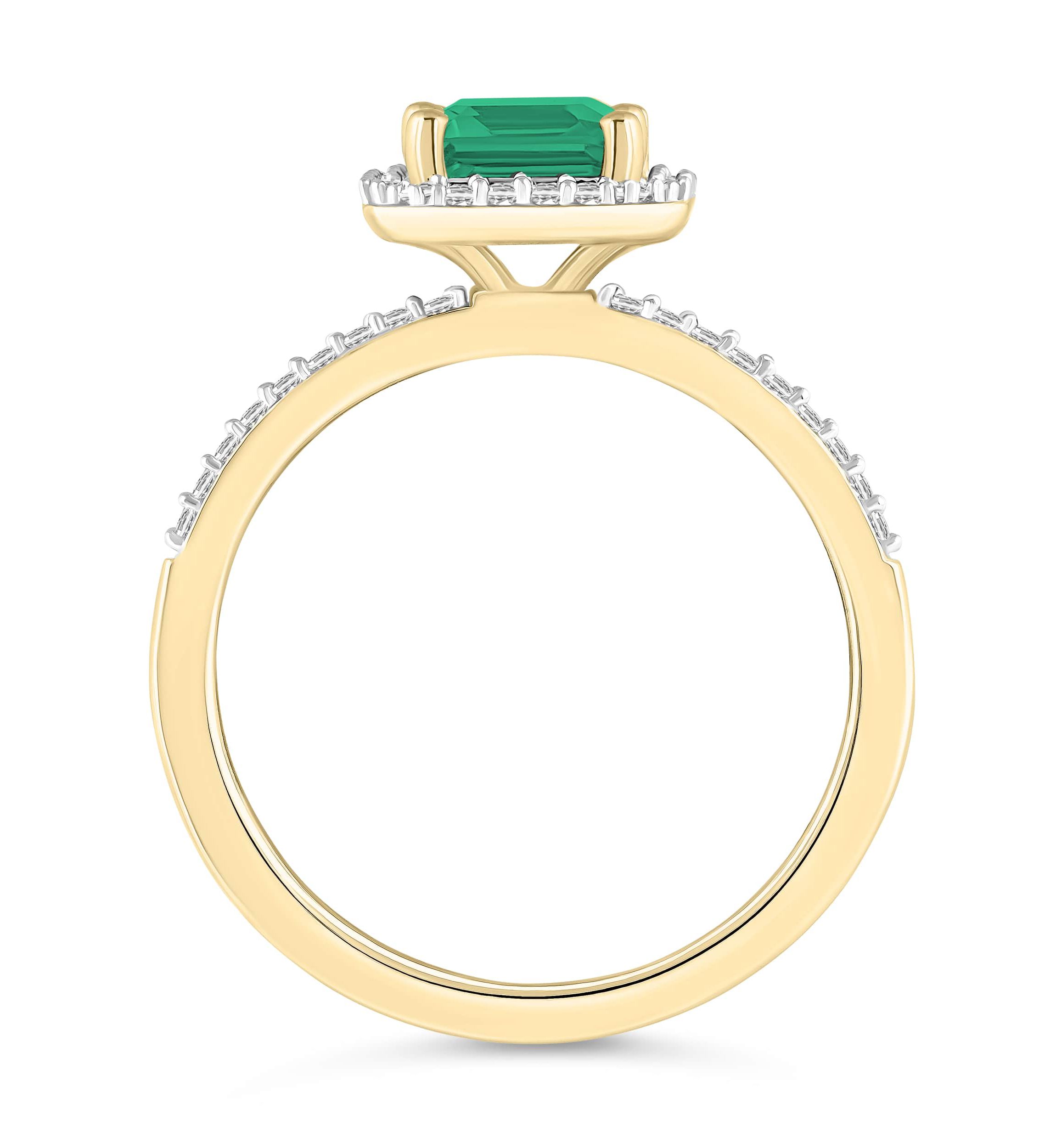 Lab Created 10K Yellow Gold 8x6mm Emerald Cut Created Emerald & Created White Sapphire Halo Ring