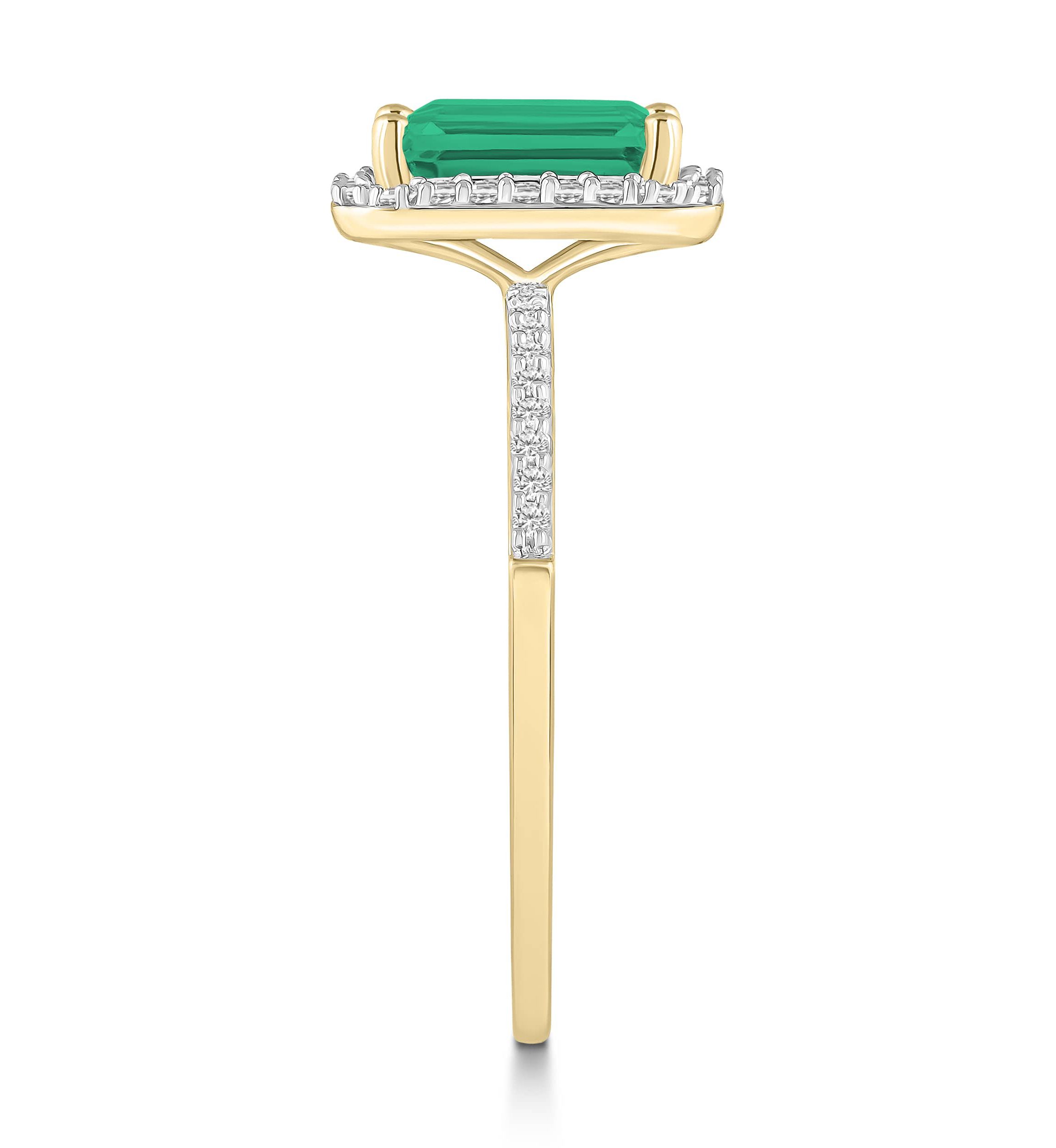 Lab Created 10K Yellow Gold 8x6mm Emerald Cut Created Emerald & Created White Sapphire Halo Ring