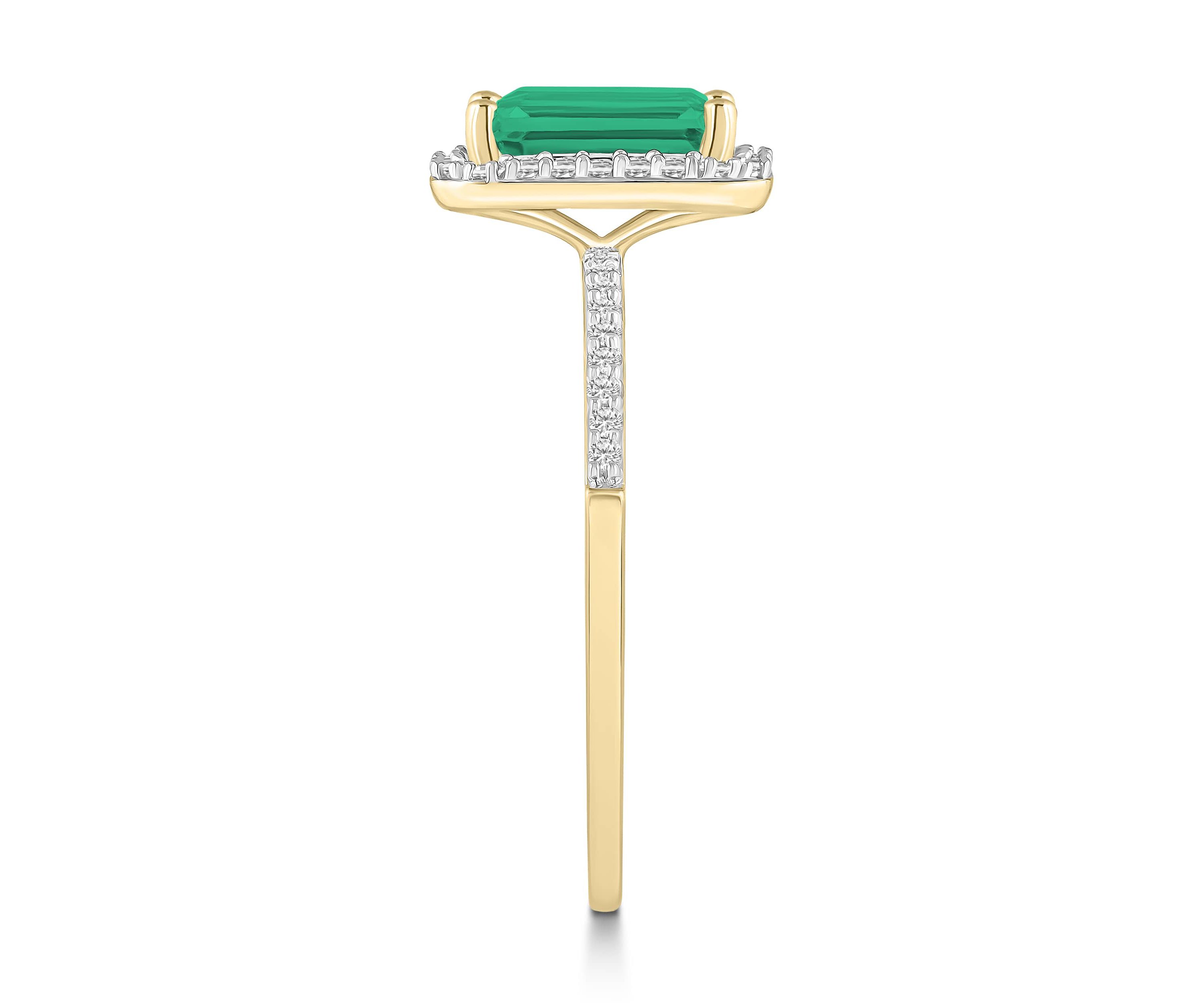 Lab Created 10K Yellow Gold 8x6mm Emerald Cut Created Emerald & Created White Sapphire Halo Ring