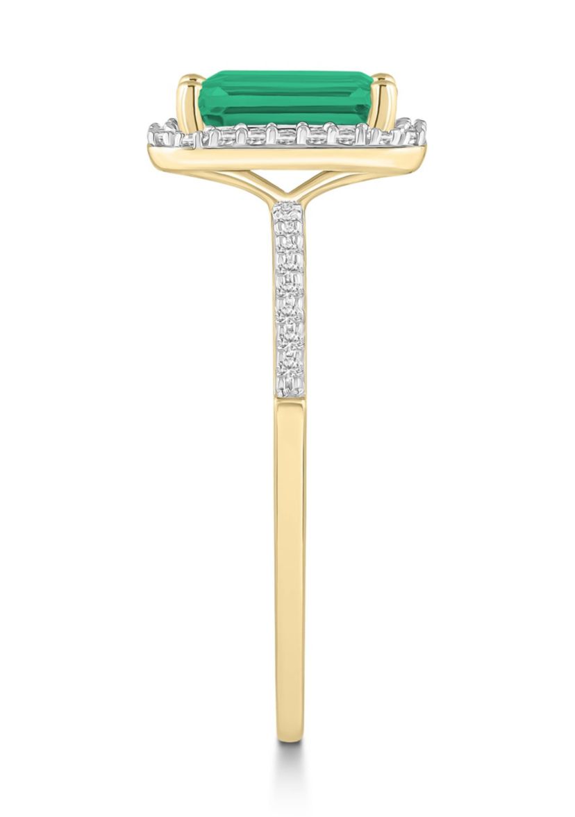 Lab Created 10K Yellow Gold 8x6mm Emerald Cut Created Emerald & Created White Sapphire Halo Ring