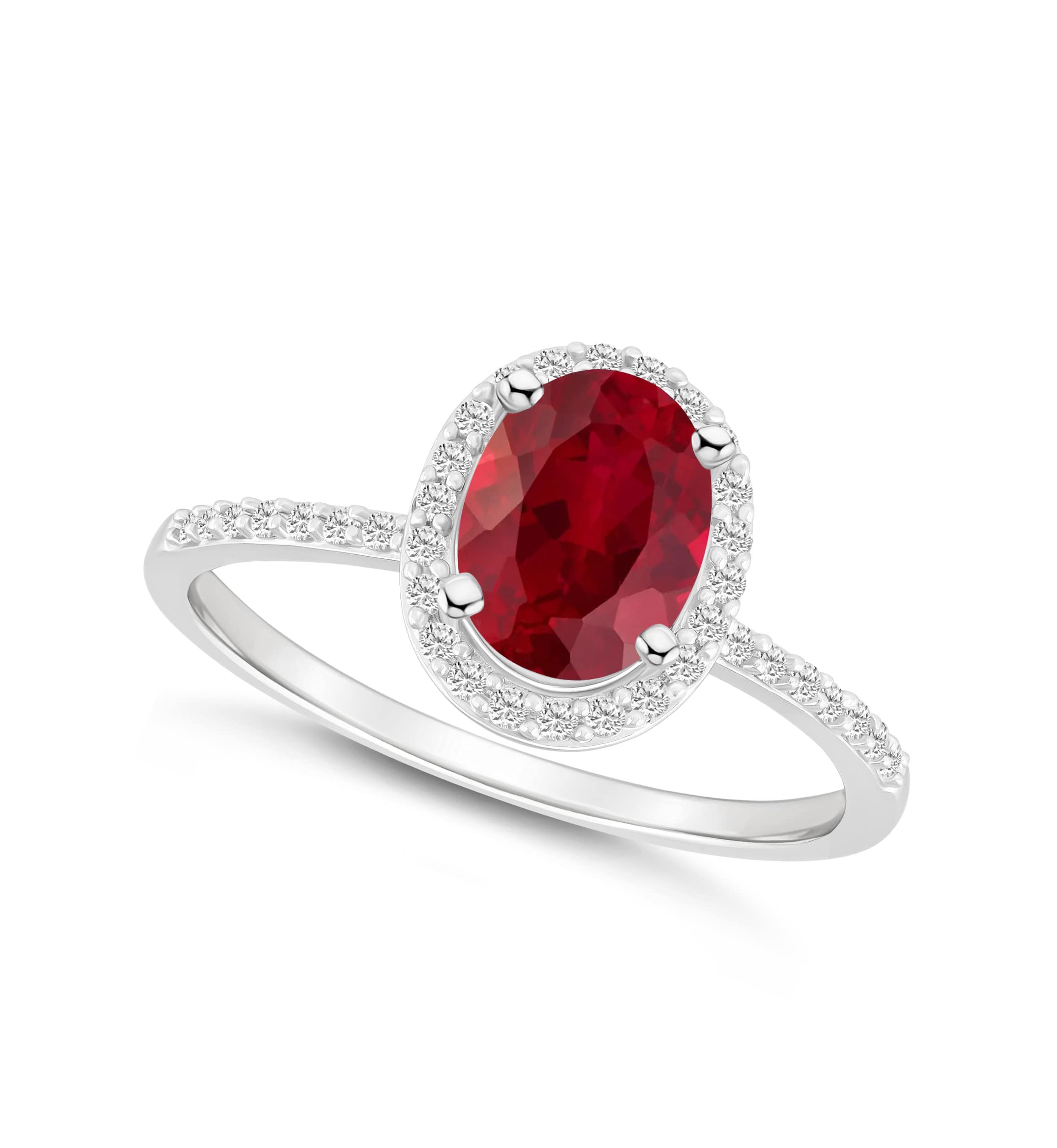 Lab Created 10K White Gold 8x6mm Oval Created Ruby & Created White Sapphire Halo Ring