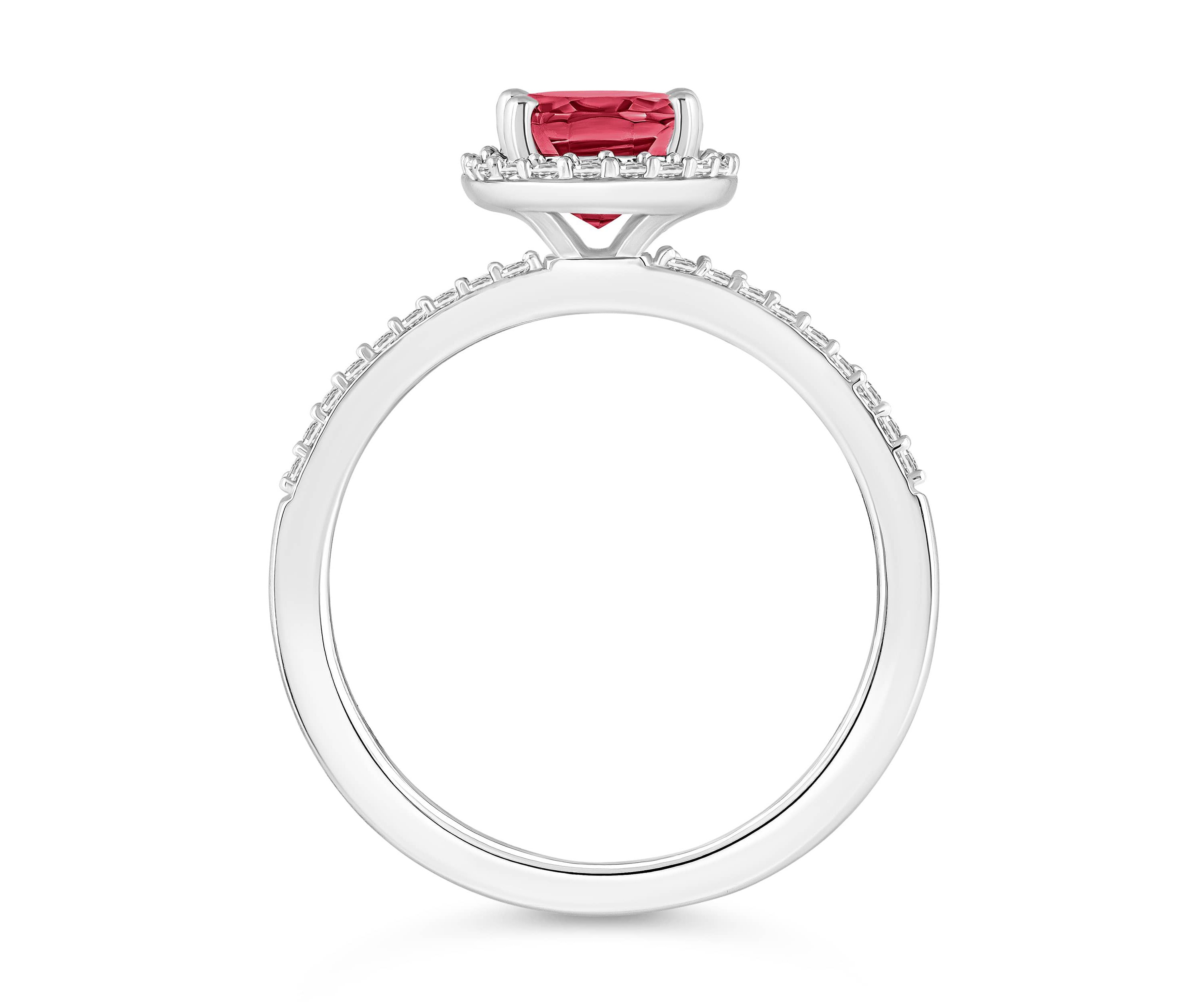 Lab Created 10K White Gold 8x6mm Oval Created Ruby & Created White Sapphire Halo Ring
