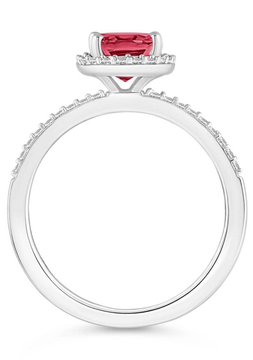Lab Created 10K White Gold 8x6mm Oval Created Ruby & Created White Sapphire Halo Ring