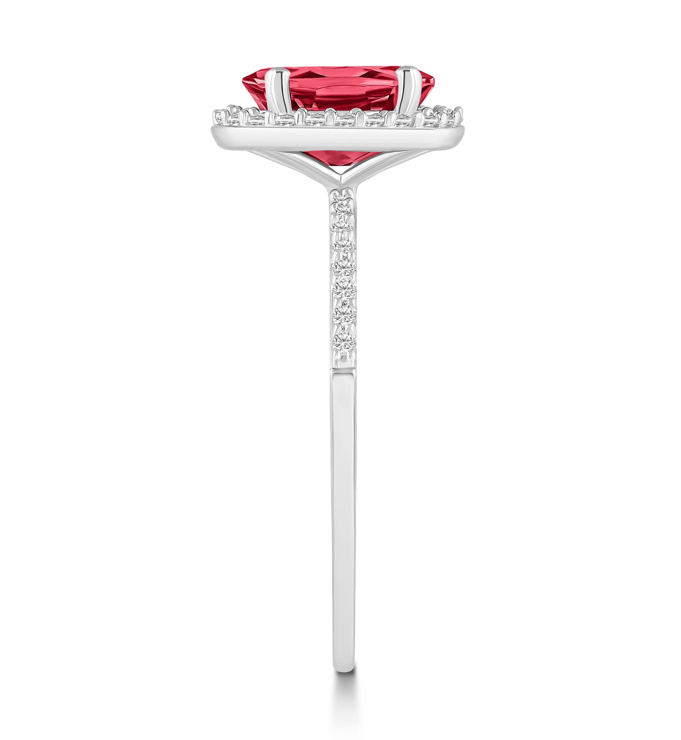 Lab Created 10K White Gold 8x6mm Oval Created Ruby & Created White Sapphire Halo Ring