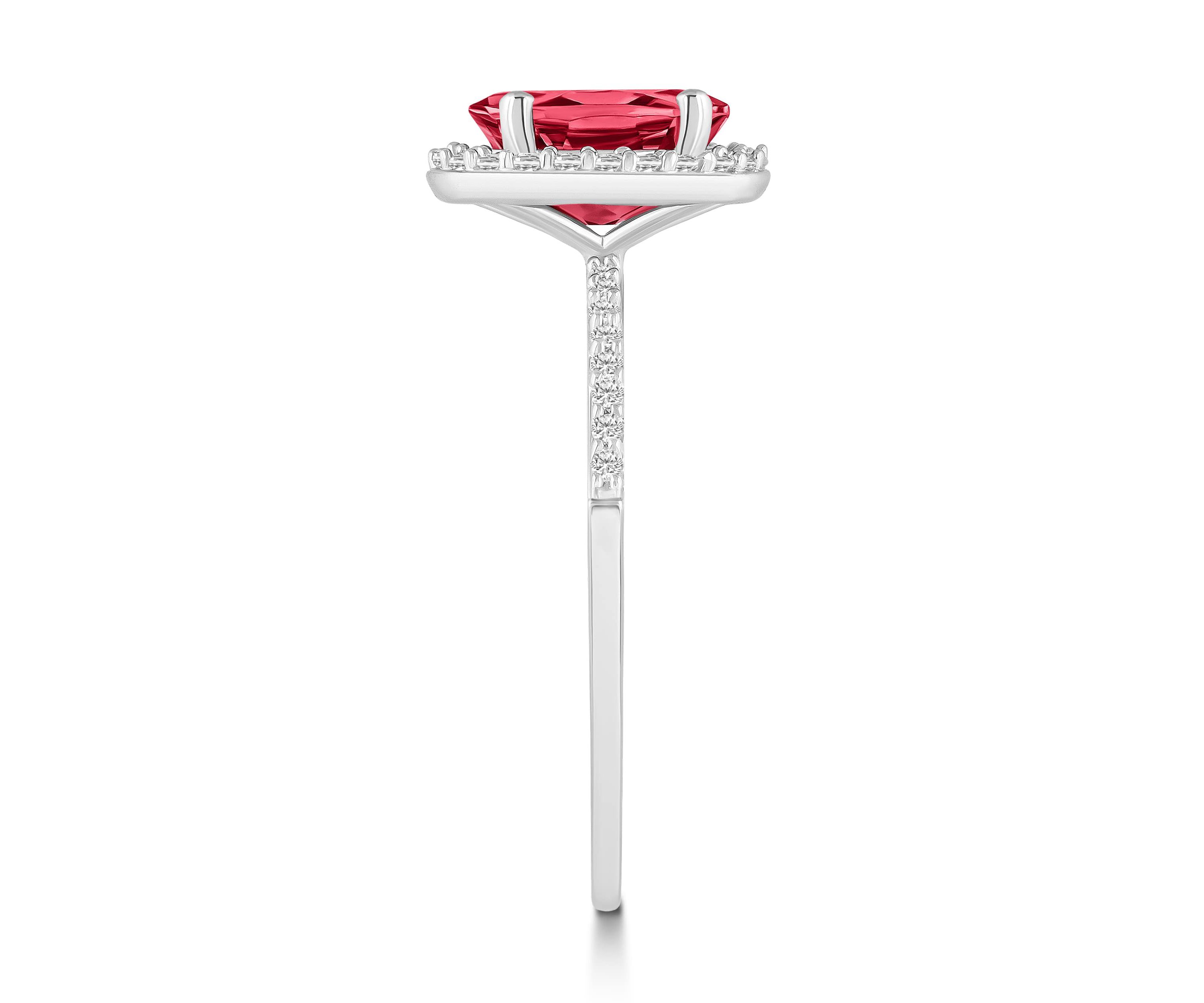 Lab Created 10K White Gold 8x6mm Oval Created Ruby & Created White Sapphire Halo Ring