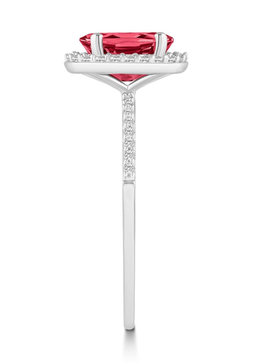 Lab Created 10K White Gold 8x6mm Oval Created Ruby & Created White Sapphire Halo Ring