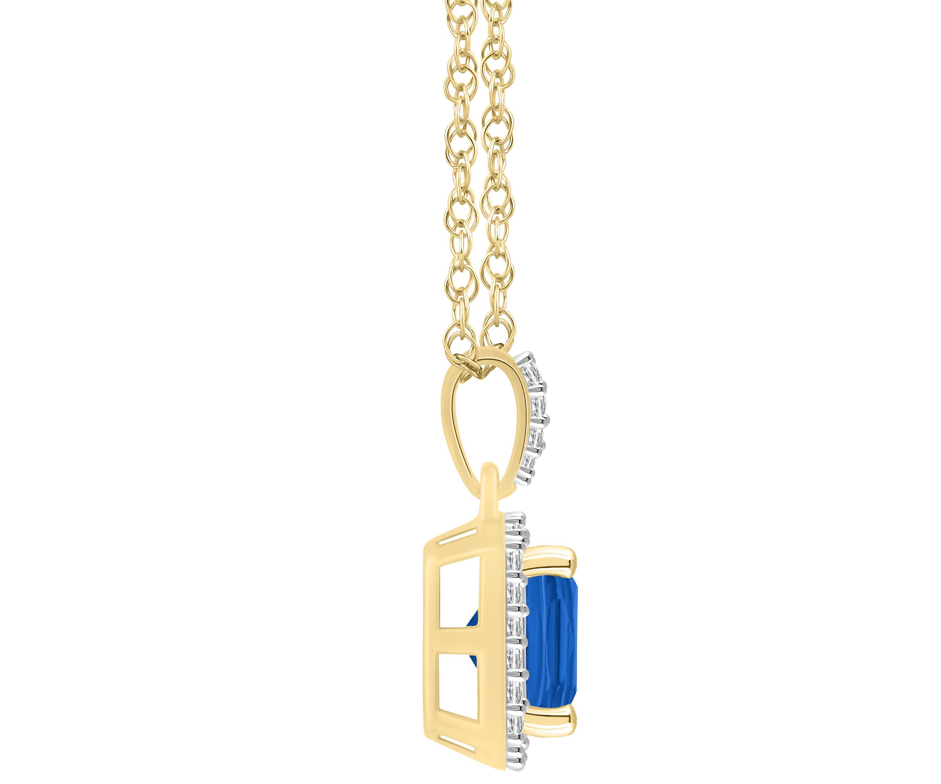 Lab Created 10K White Gold 7mm Cushion Created Sapphire & Created White Sapphire Halo Pendant Necklace