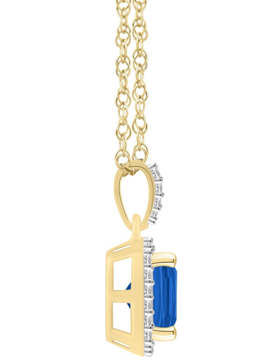 Lab Created 10K White Gold 7mm Cushion Created Sapphire & Created White Sapphire Halo Pendant Necklace