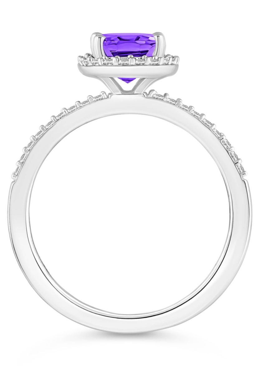 10K White Gold 8x6mm Oval Amethyst & Created White Sapphire Halo Ring
