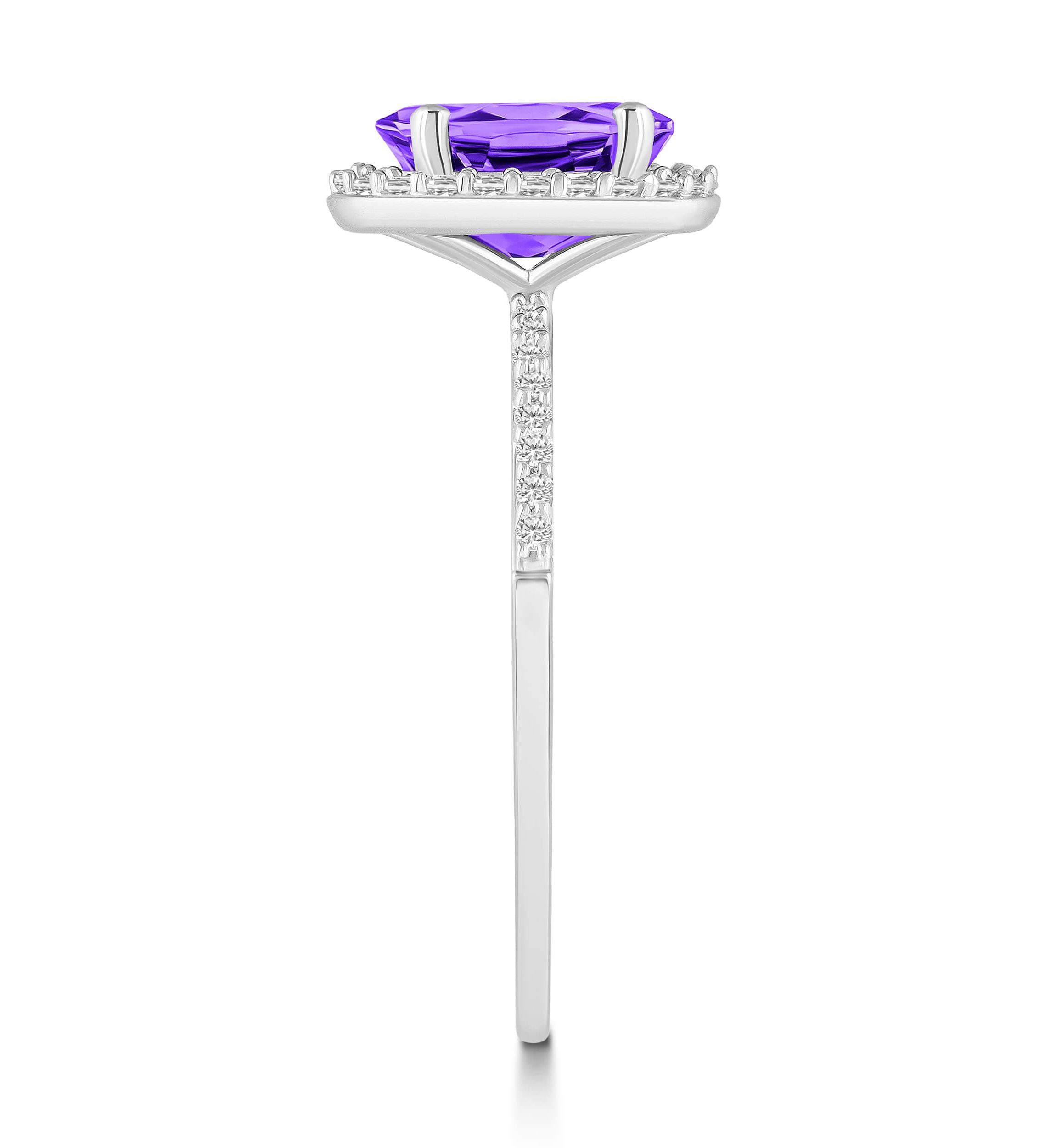 10K White Gold 8x6mm Oval Amethyst & Created White Sapphire Halo Ring