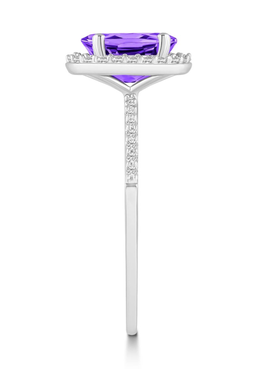 10K White Gold 8x6mm Oval Amethyst & Created White Sapphire Halo Ring
