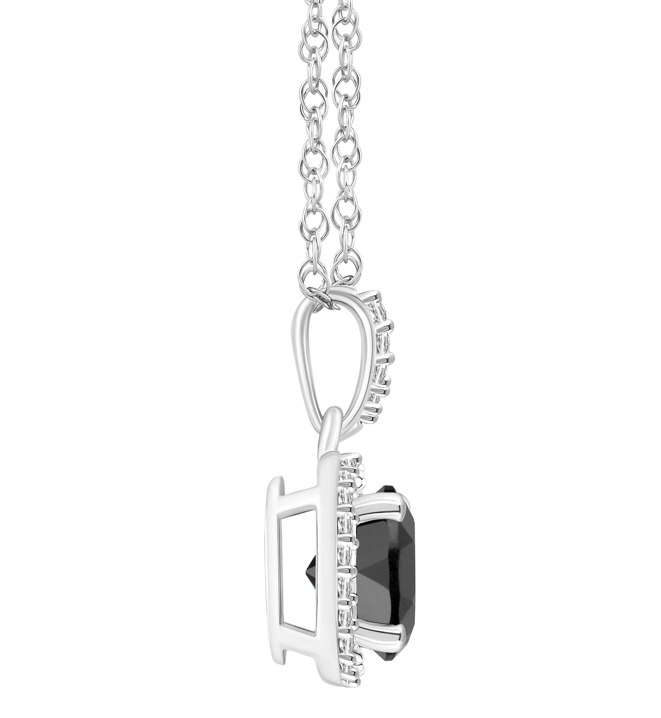 10K Yellow Gold 7mm Round Black Onyx & Created White Sapphire Halo Pendant Necklace