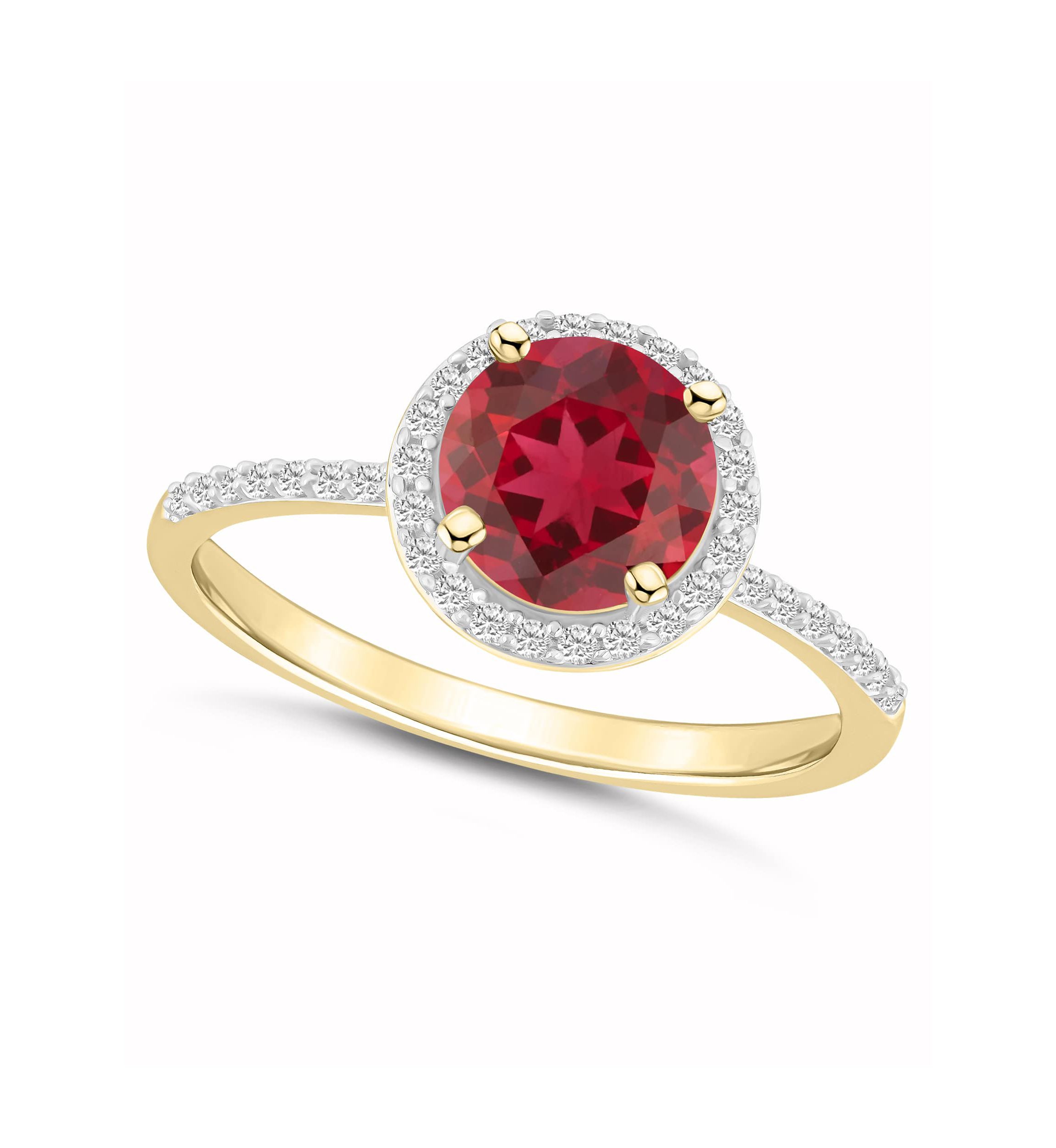 Lab Created 10K Yellow Gold 7mm Round Created Ruby & Created White Sapphire Halo Ring