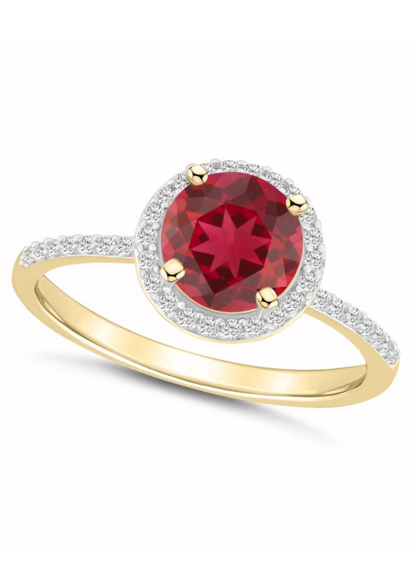 Lab Created 10K Yellow Gold 7mm Round Created Ruby & Created White Sapphire Halo Ring