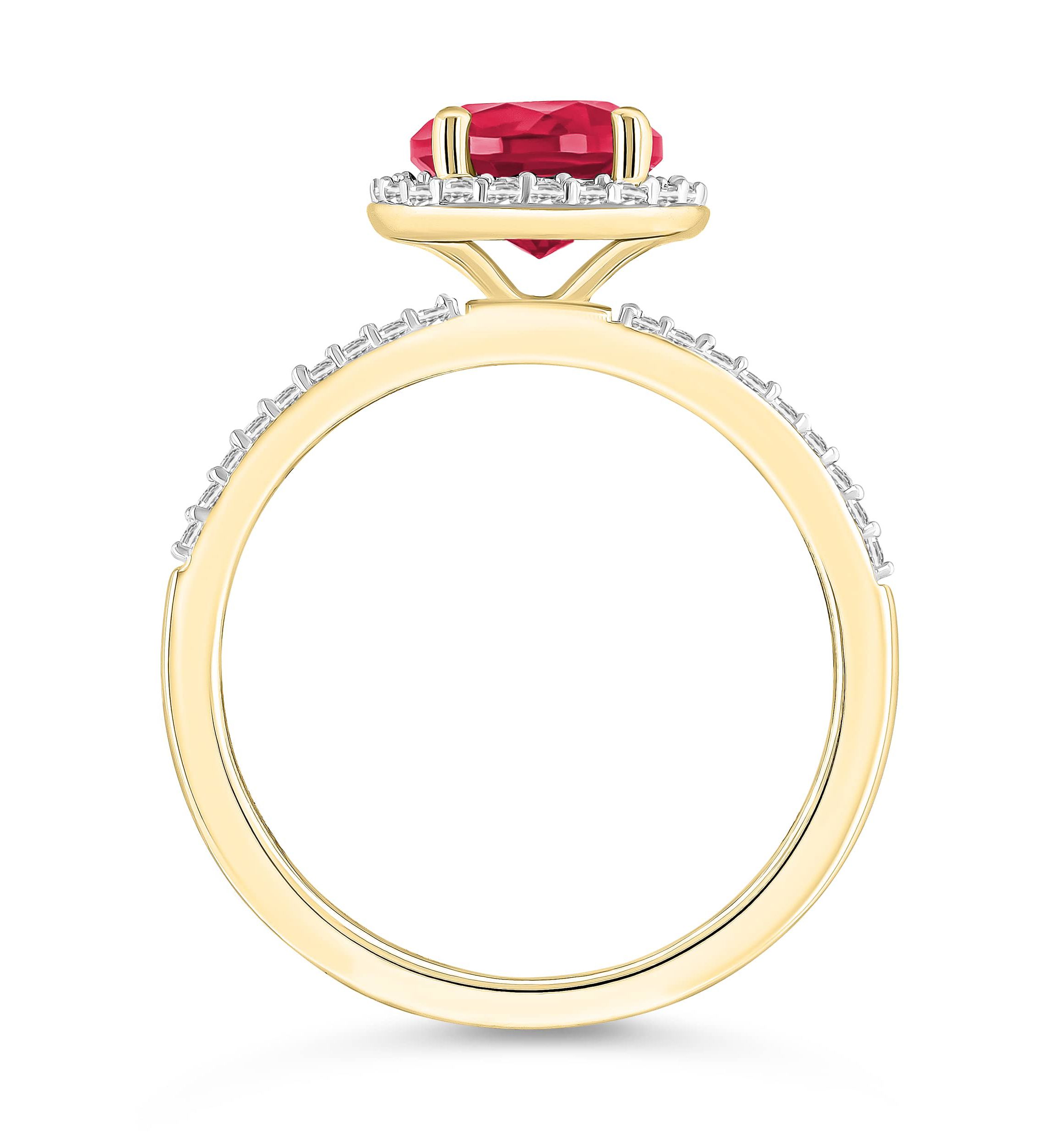 Lab Created 10K Yellow Gold 7mm Round Created Ruby & Created White Sapphire Halo Ring