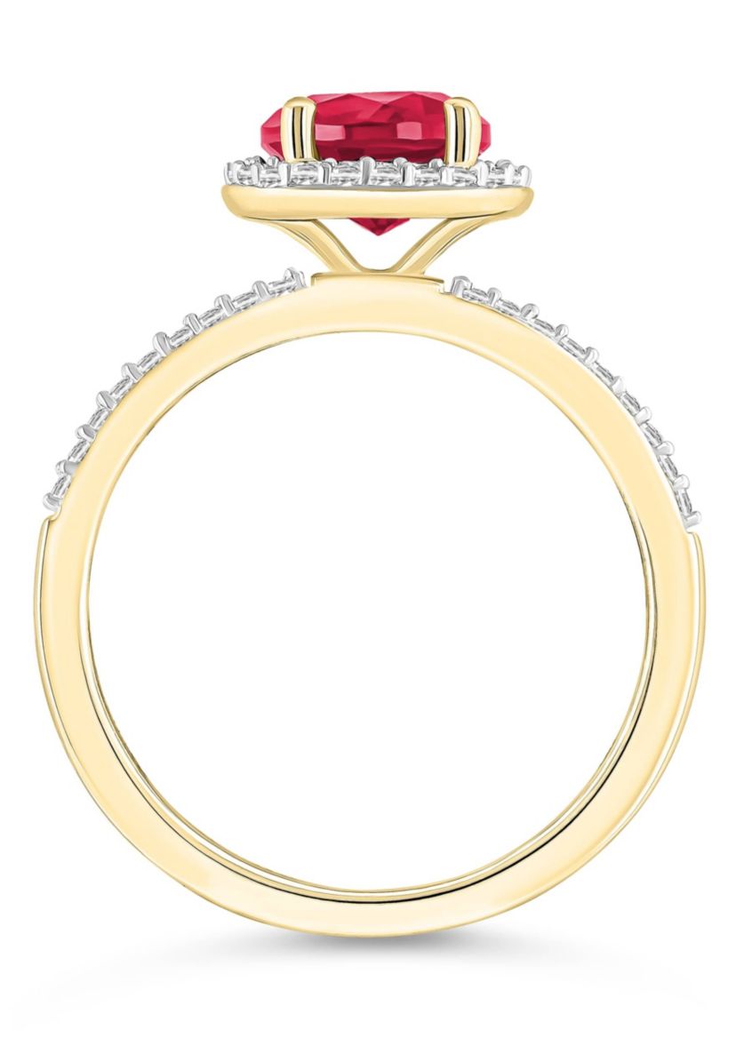 Lab Created 10K Yellow Gold 7mm Round Created Ruby & Created White Sapphire Halo Ring