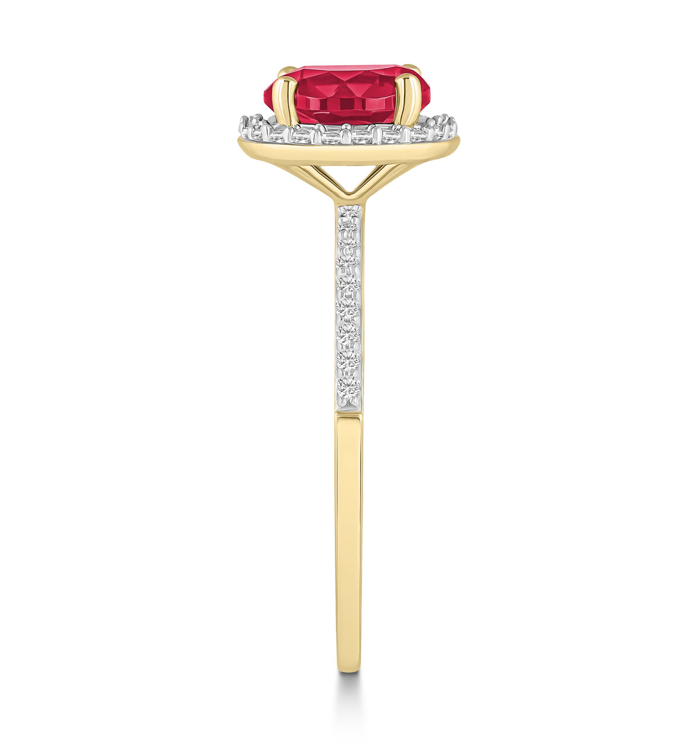 Lab Created 10K Yellow Gold 7mm Round Created Ruby & Created White Sapphire Halo Ring