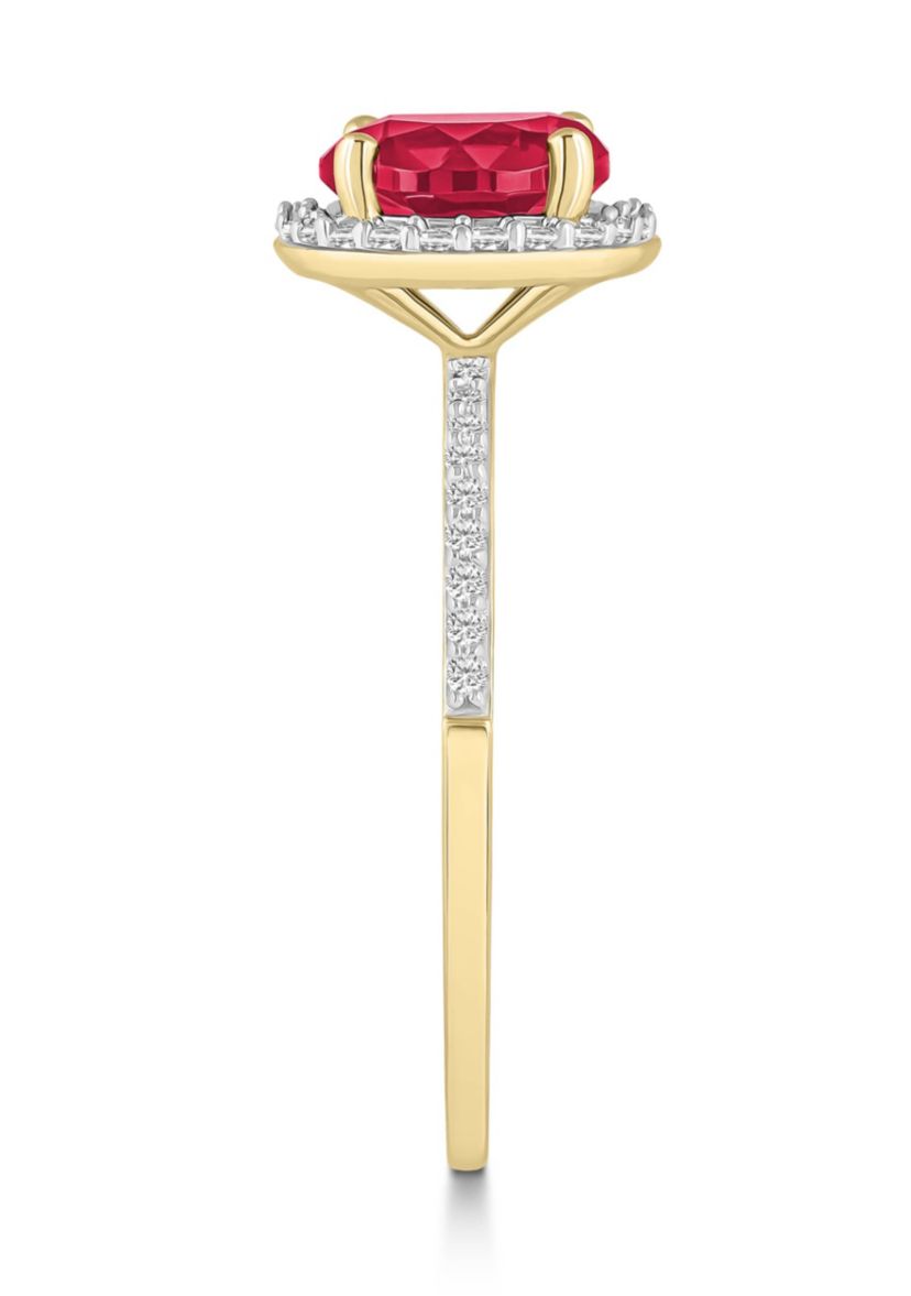 Lab Created 10K Yellow Gold 7mm Round Created Ruby & Created White Sapphire Halo Ring