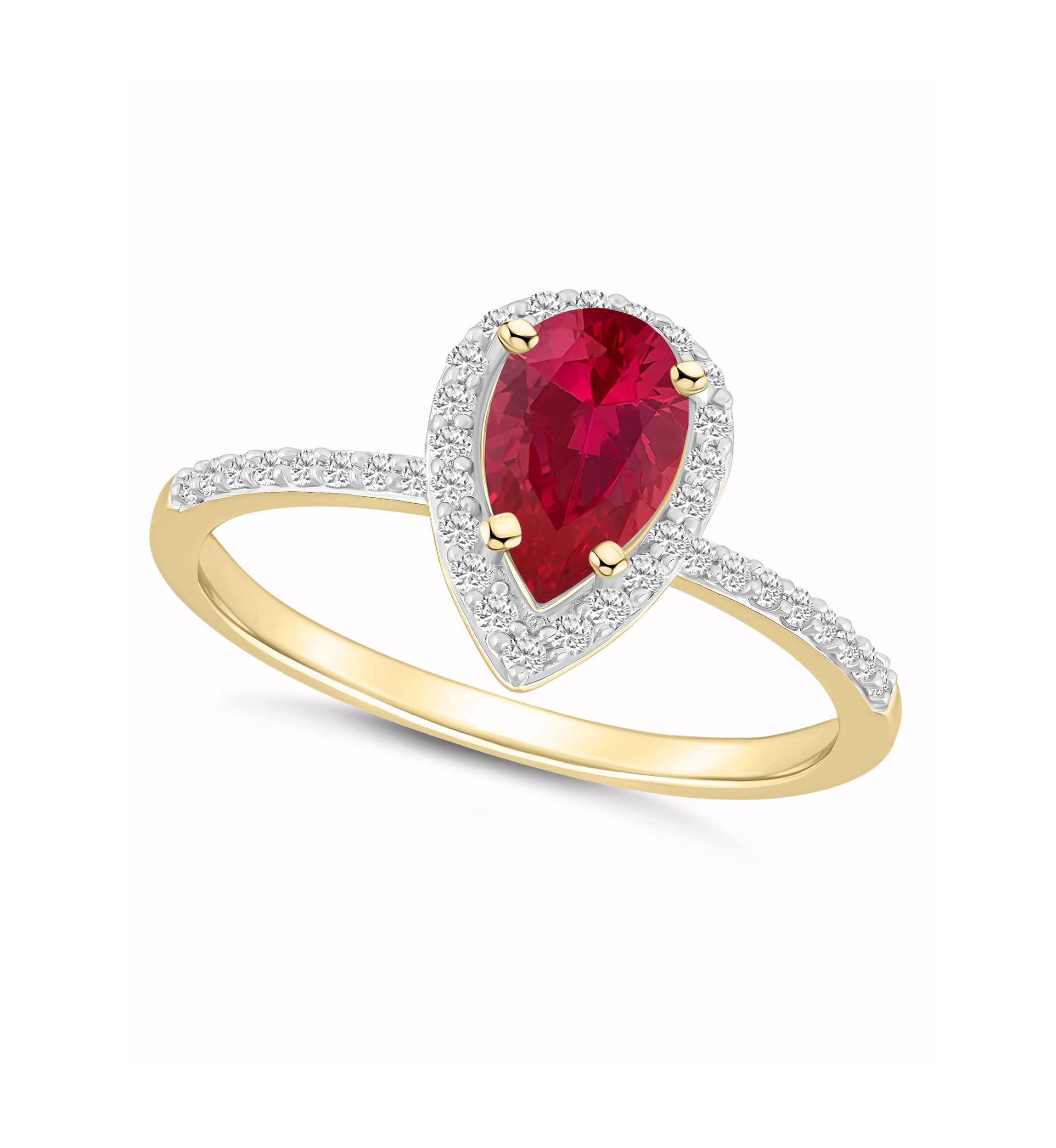 Lab Created 10K Yellow Gold 8x5mm Pear Shape Created Ruby & Created White Sapphire Halo Ring
