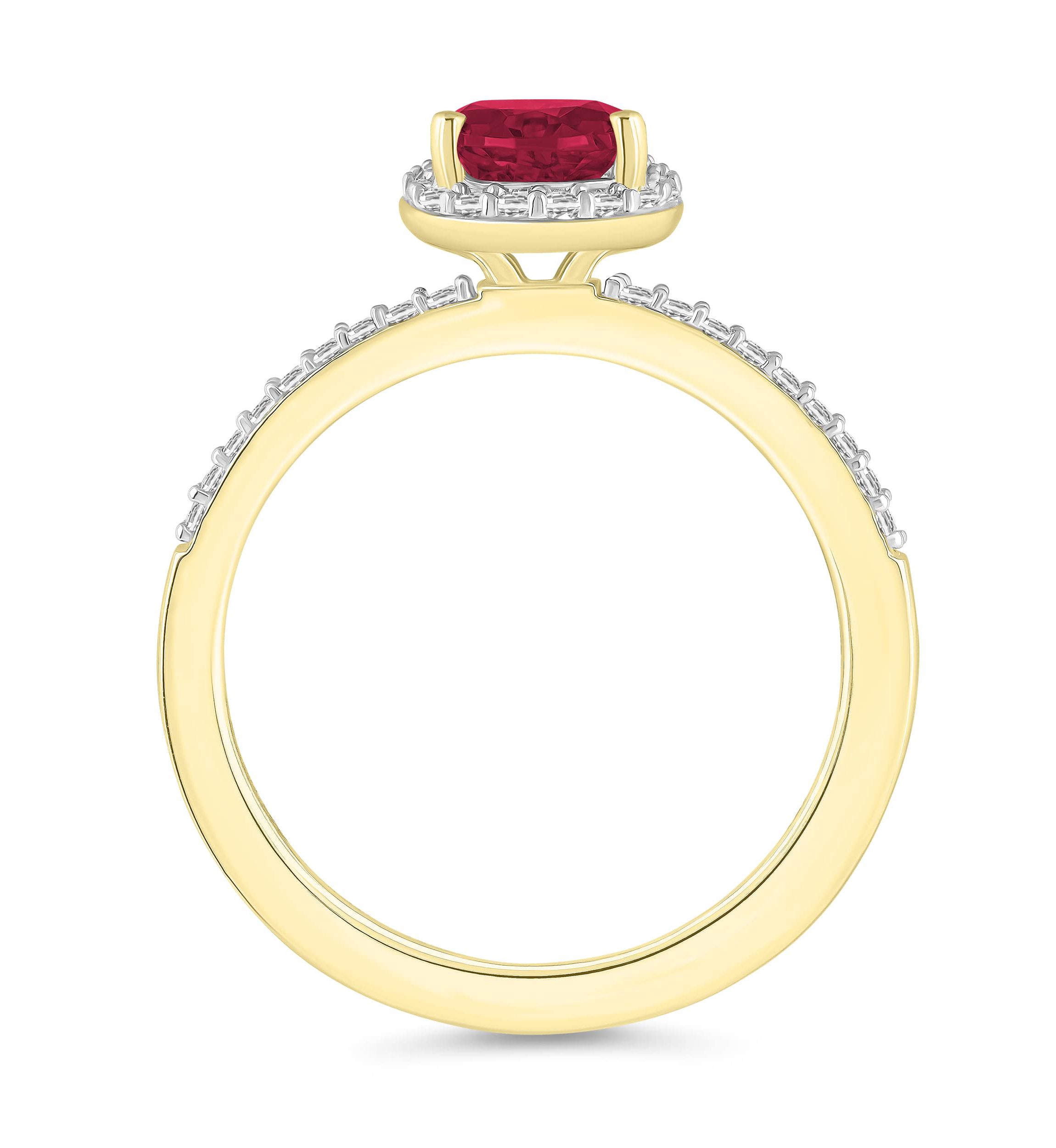 Lab Created 10K Yellow Gold 8x5mm Pear Shape Created Ruby & Created White Sapphire Halo Ring