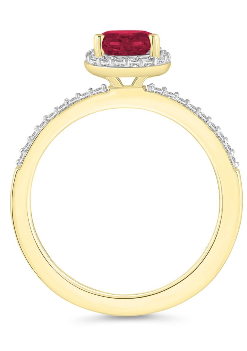 Lab Created 10K Yellow Gold 8x5mm Pear Shape Created Ruby & Created White Sapphire Halo Ring